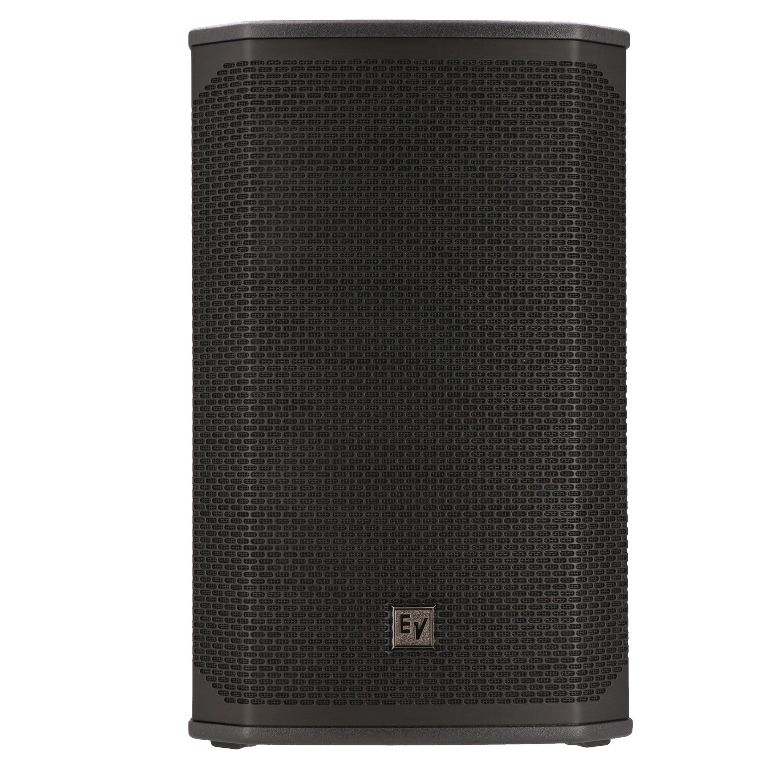 A black speaker with a grille pattern and the EV logo on the front.