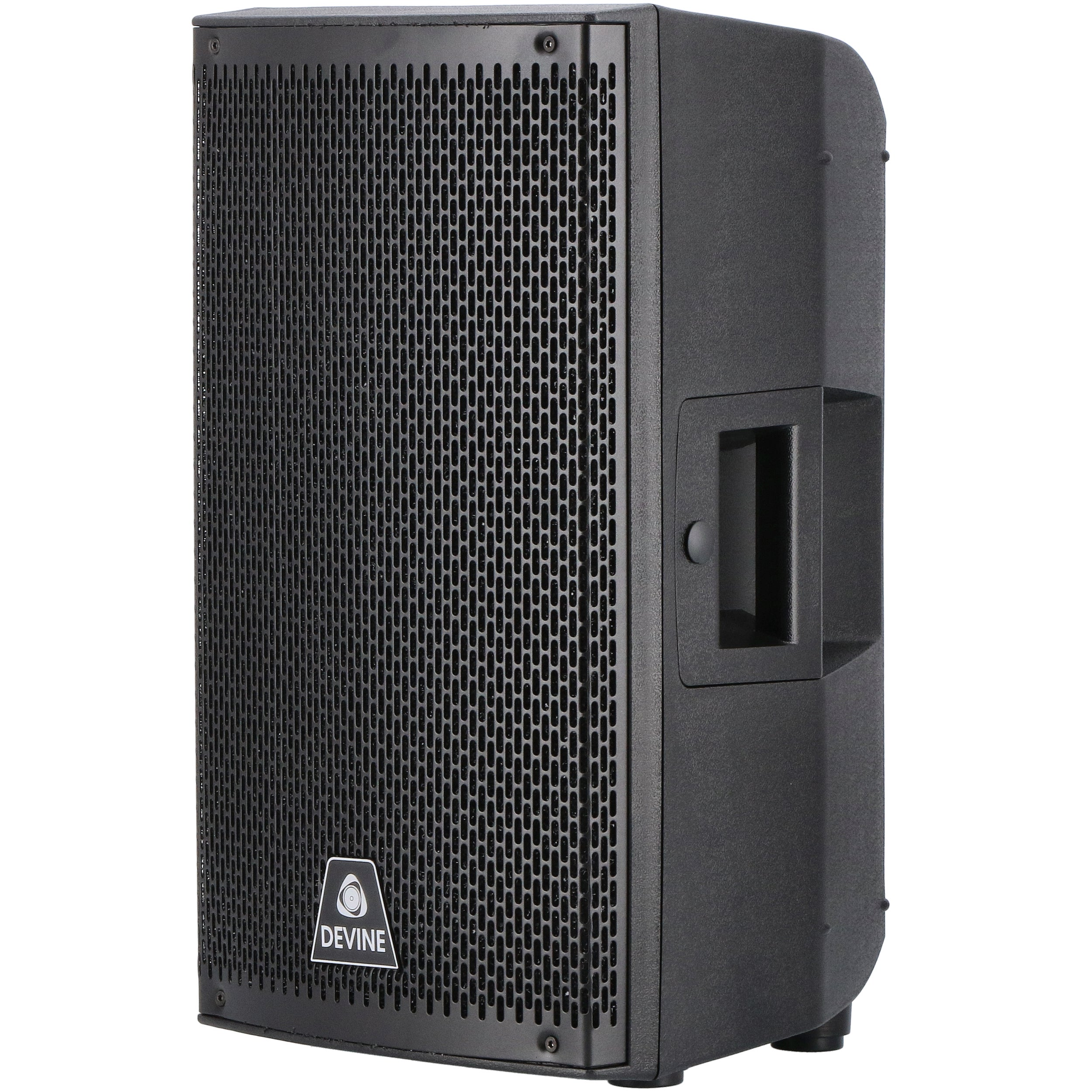 Black speaker with a grille front and DEVINE logo.