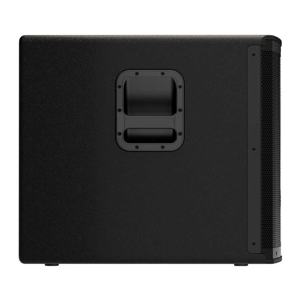 Black speaker with a handle and grille on the right side.