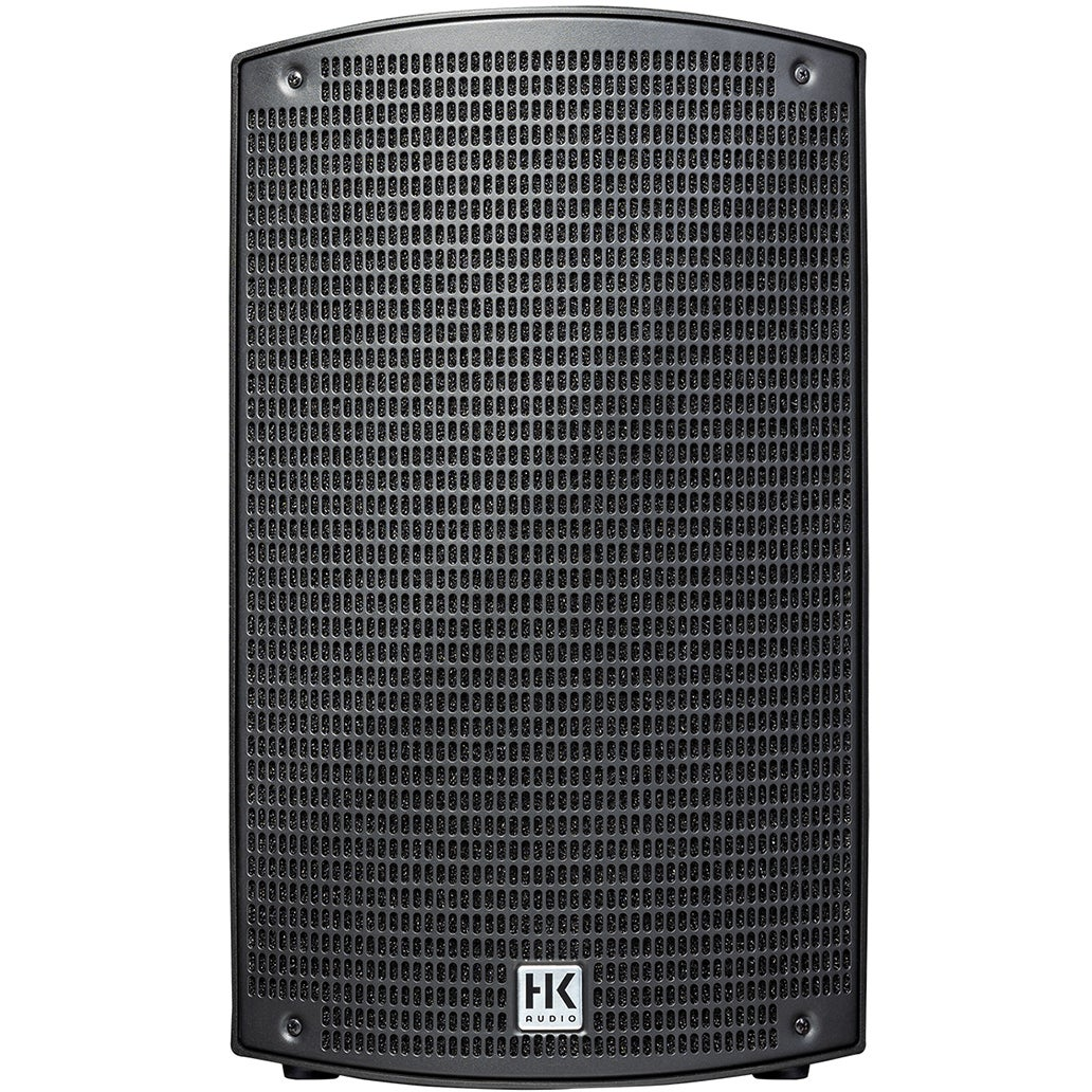 Black speaker with HK Audio logo, rectangular with rounded top corners.