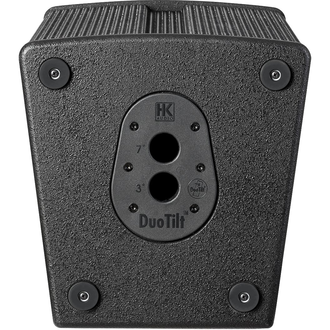 Black speaker with HK Audio logo and DuoTilt technology.