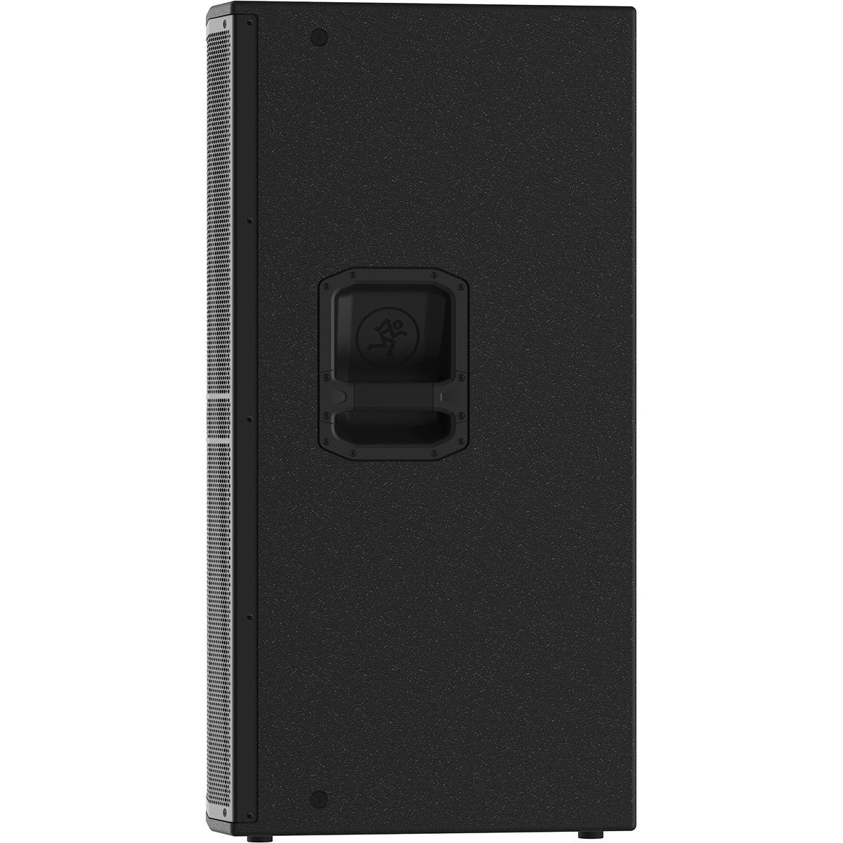 Black speaker with handle and grille on the left side.