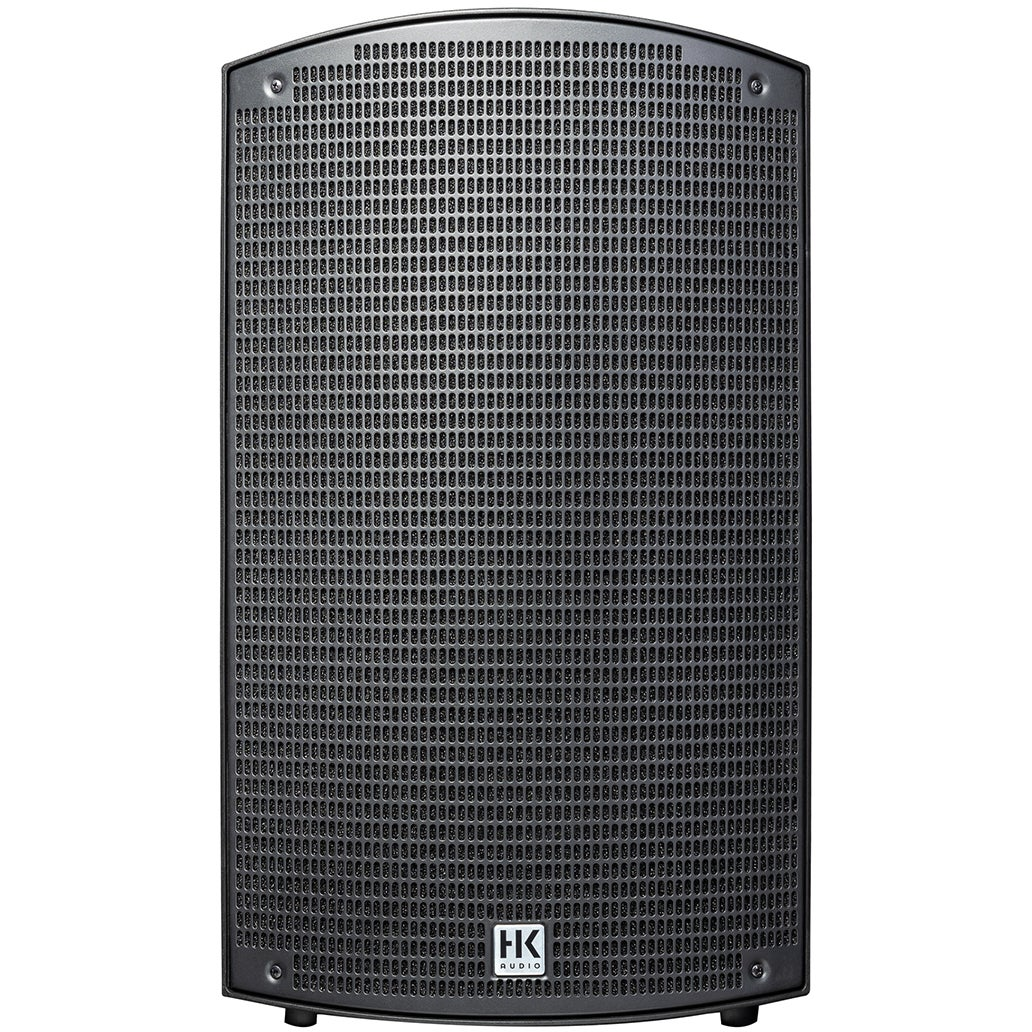 Black speaker with HK Audio logo, white background.