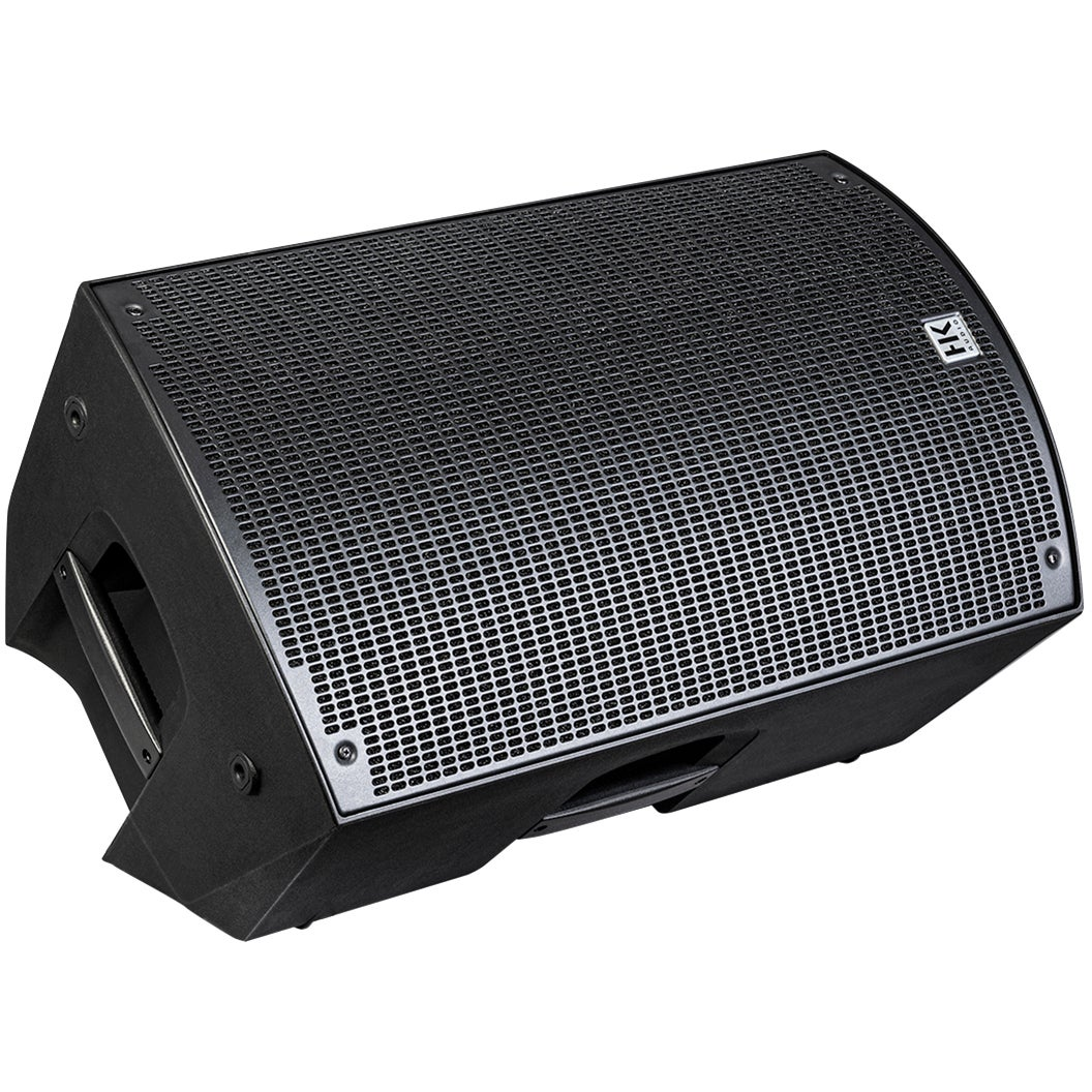 A black speaker with a grille and an HK Audio logo.
