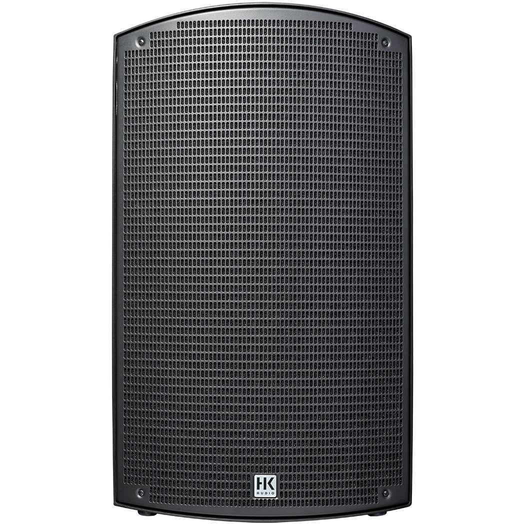 Altoparlante nero con griglia perforata e logo HK Audio.