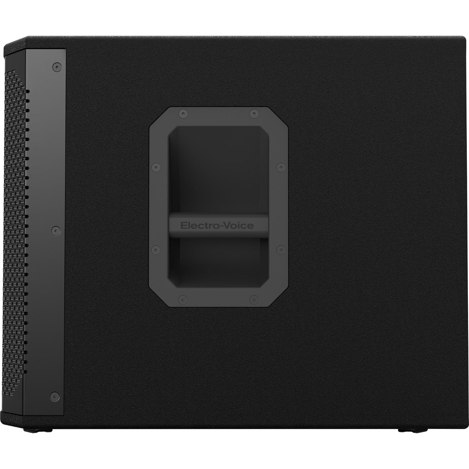 Black Electro-Voice speaker with a textured grille and a built-in handle.