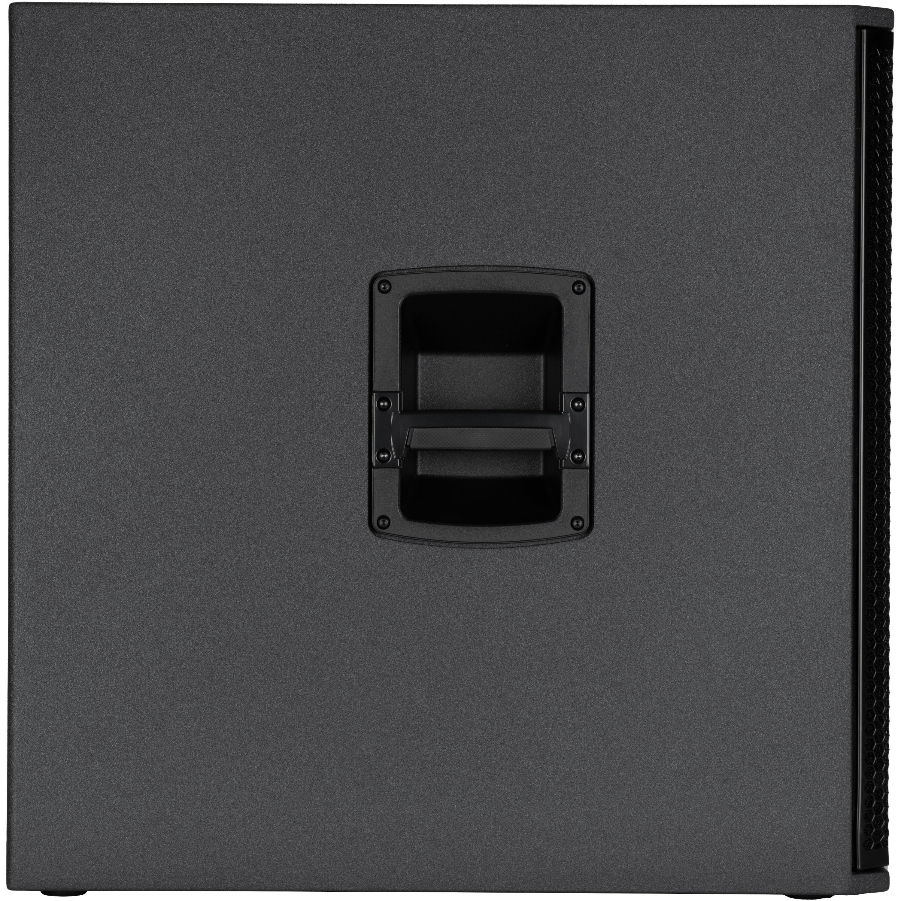 Black speaker with handle and grille on the right side.