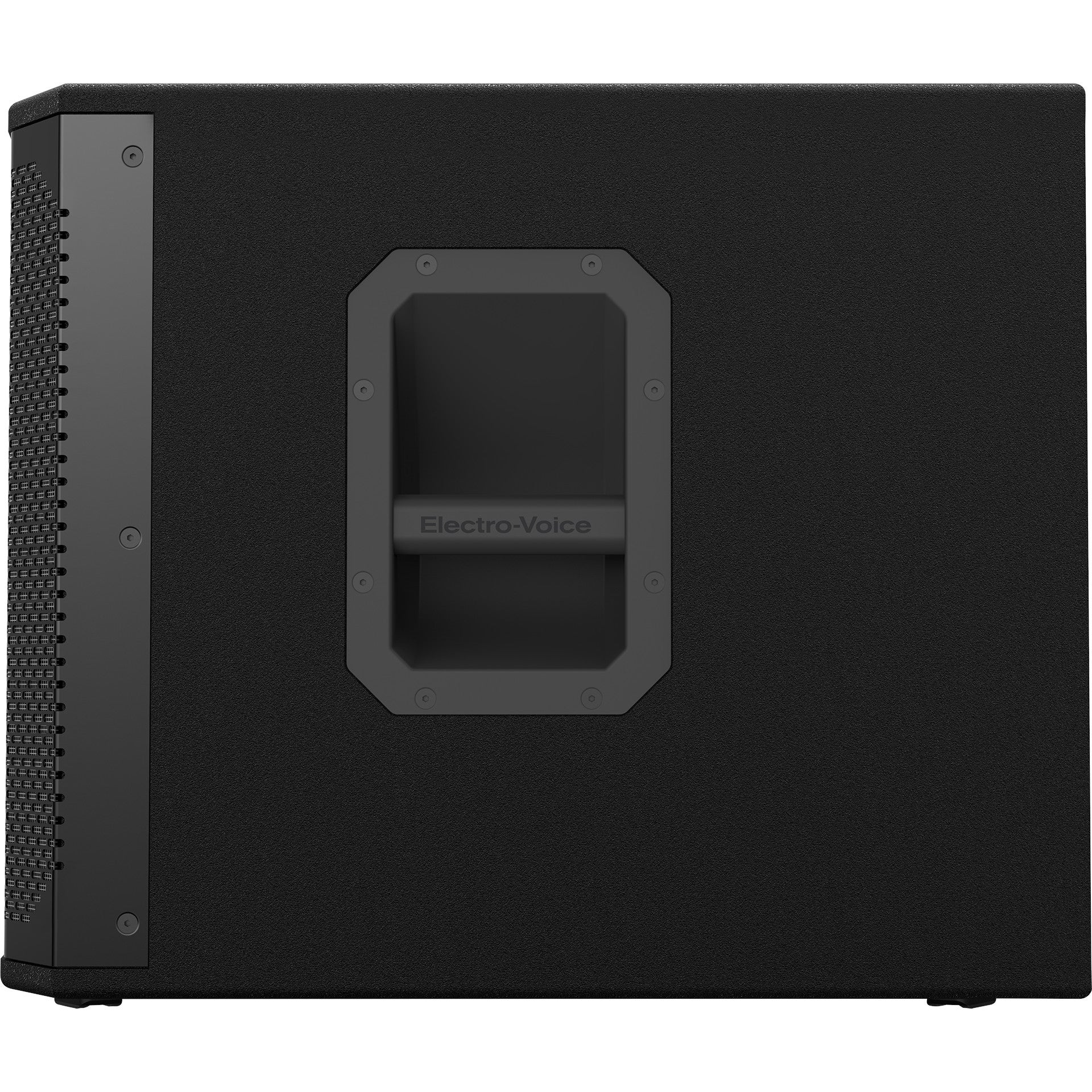 A black Electro-Voice speaker with a handle on the side and a textured grille.