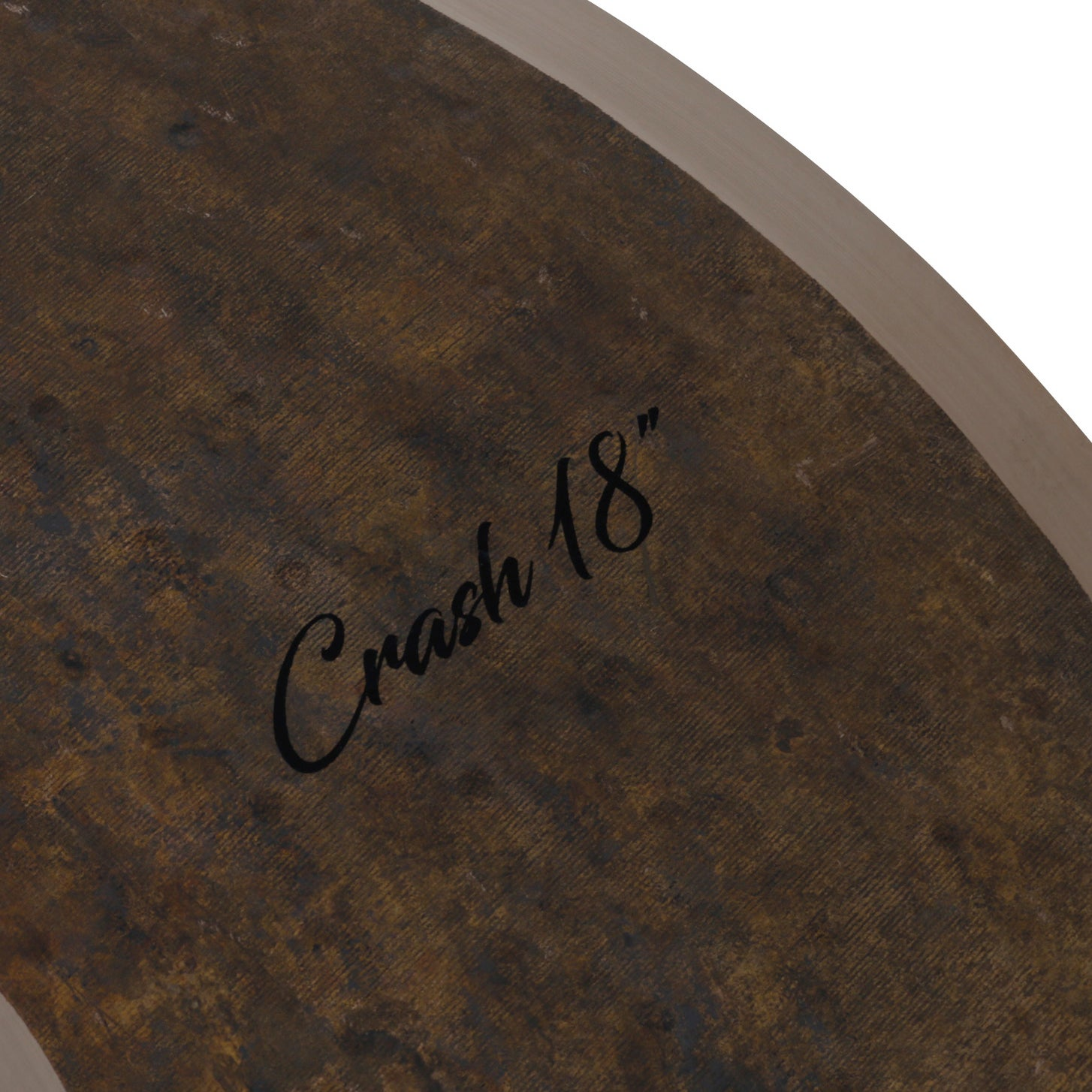 Dark brown cymbal with "Crash 18" in script font.