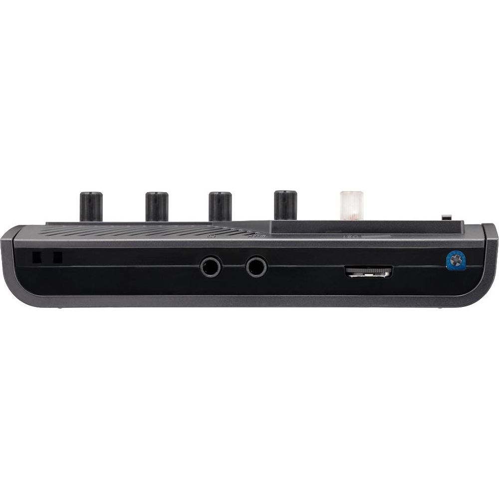A black electronic device with knobs and ports.