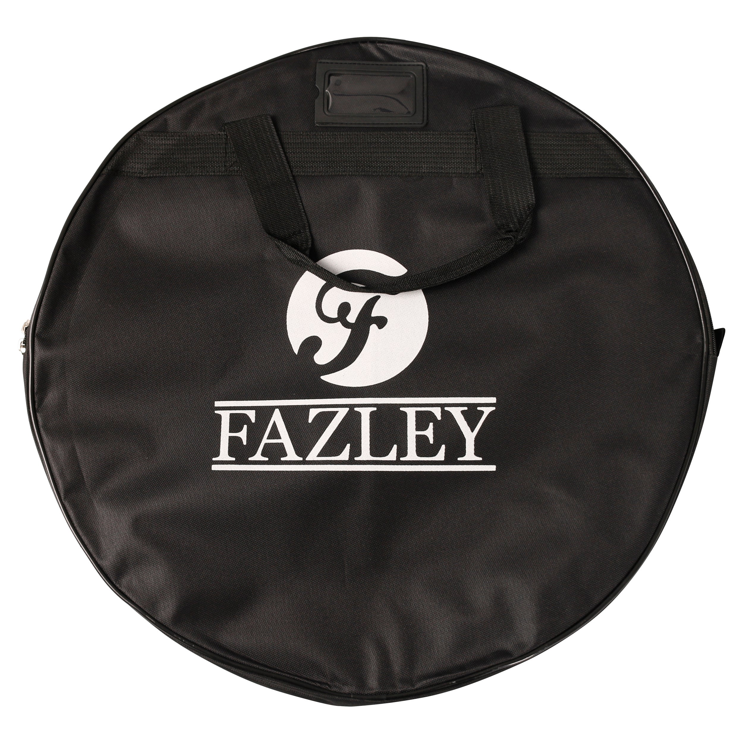 Black round bag with white Fazley logo and carrying handles.
