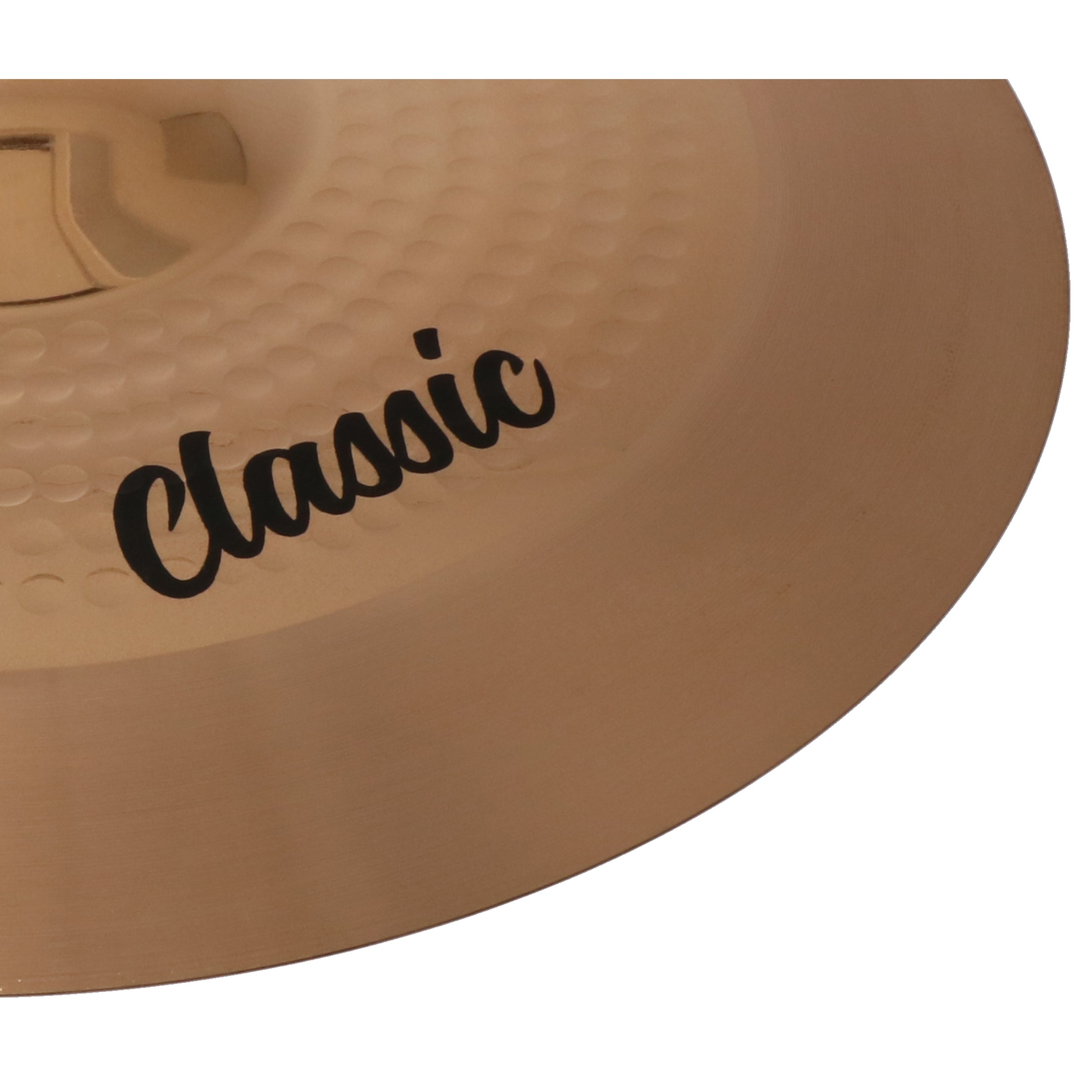 A golden cymbal edge with a patterned texture and the word "Classic".