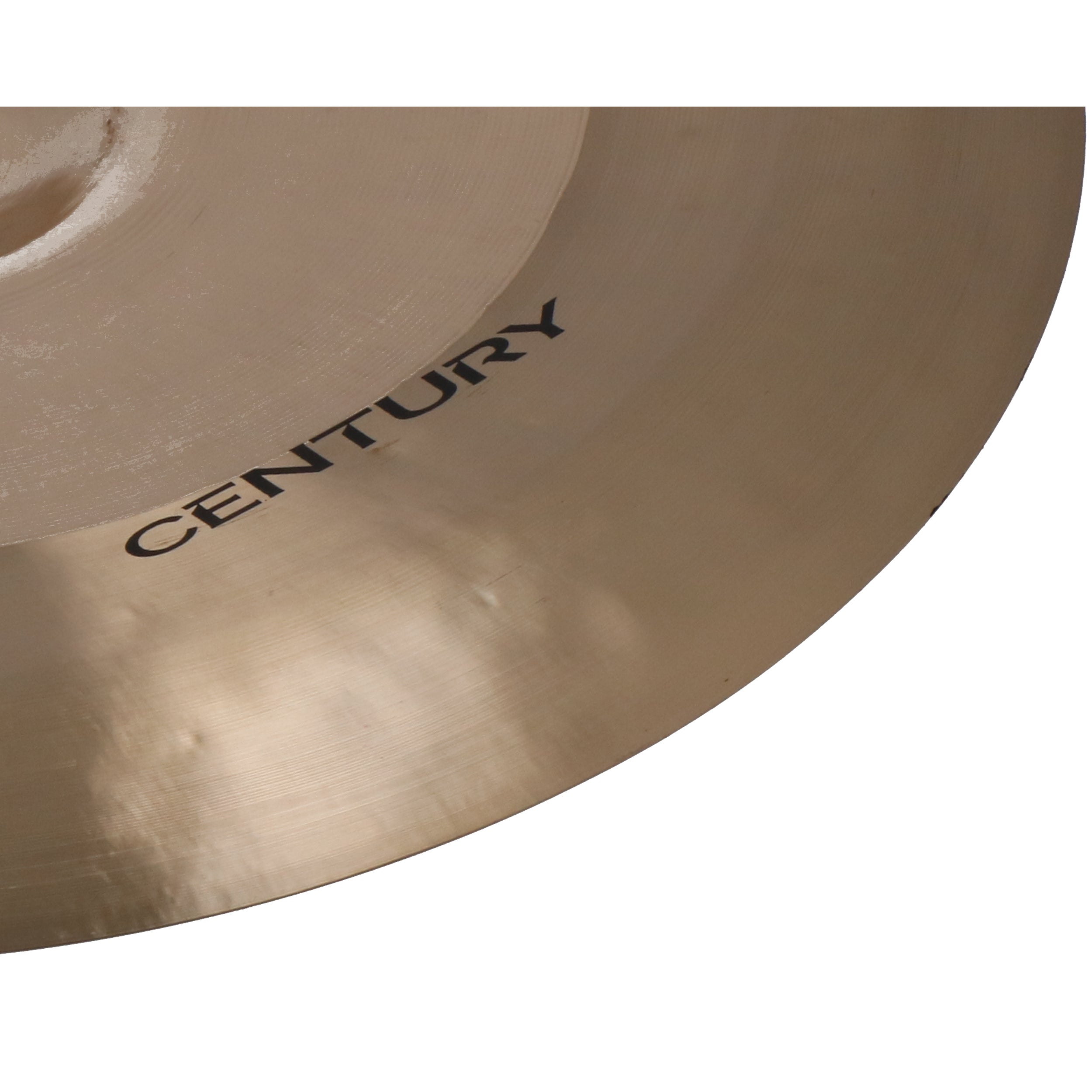 A golden cymbal surface with the text "CENTURY".