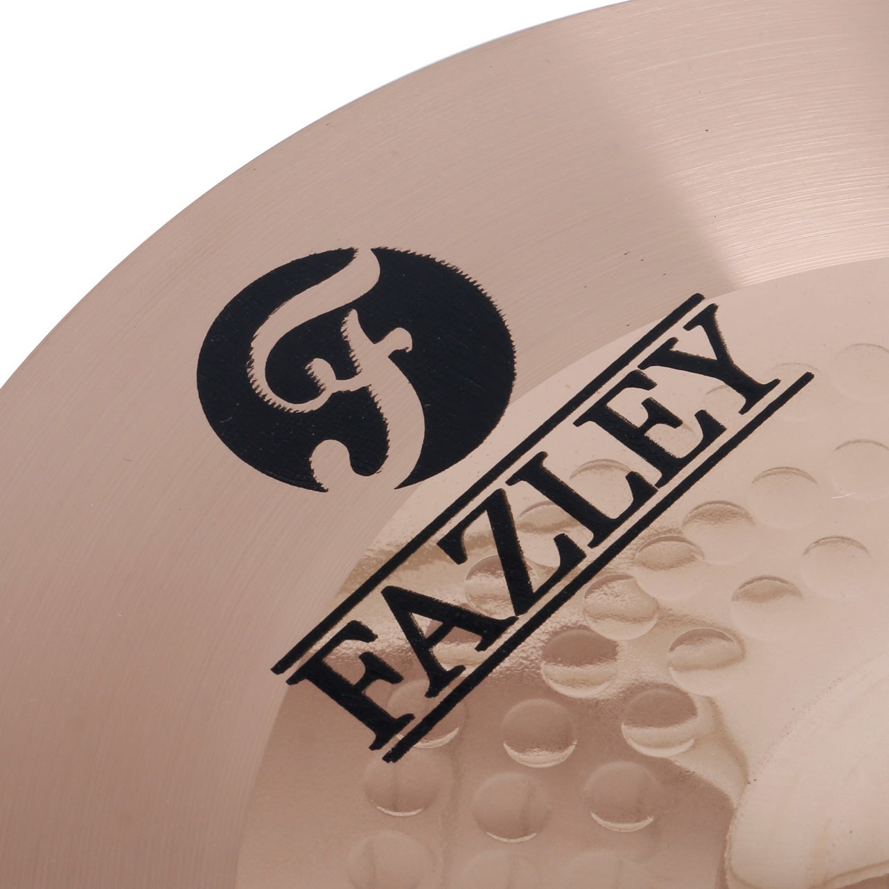 Bronze colored cymbal with black logo and FAZLEY name.