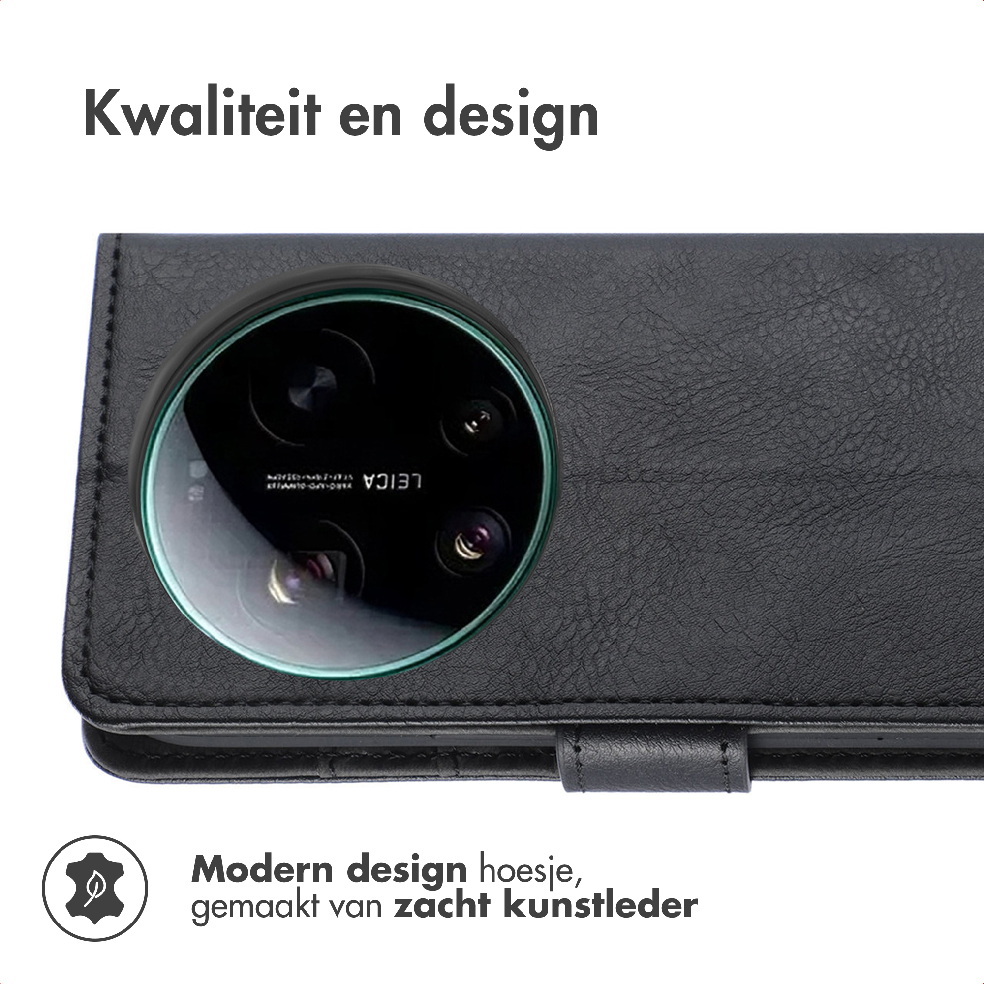 Zwarte telefoonhoes met uitsparing voor cameralens.