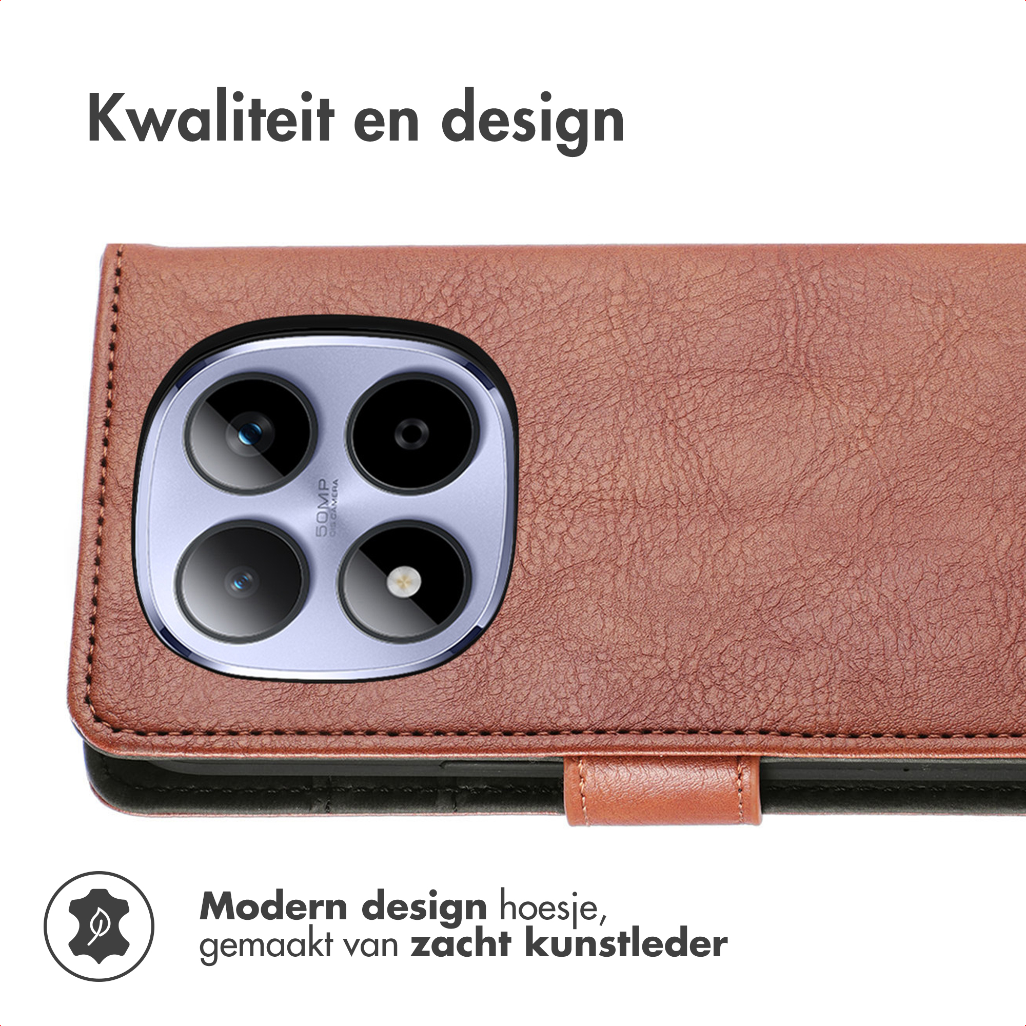 Brown faux leather phone case with camera protection. Modern design.