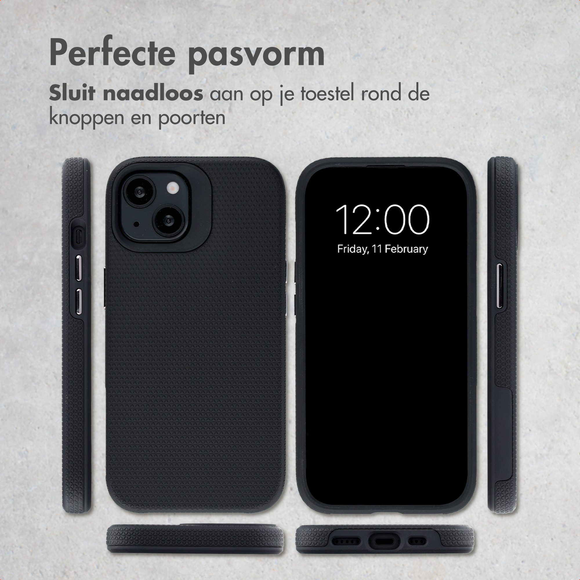 Schwarzes Handycase umrandet ein Handy mit dunklem Bildschirm.