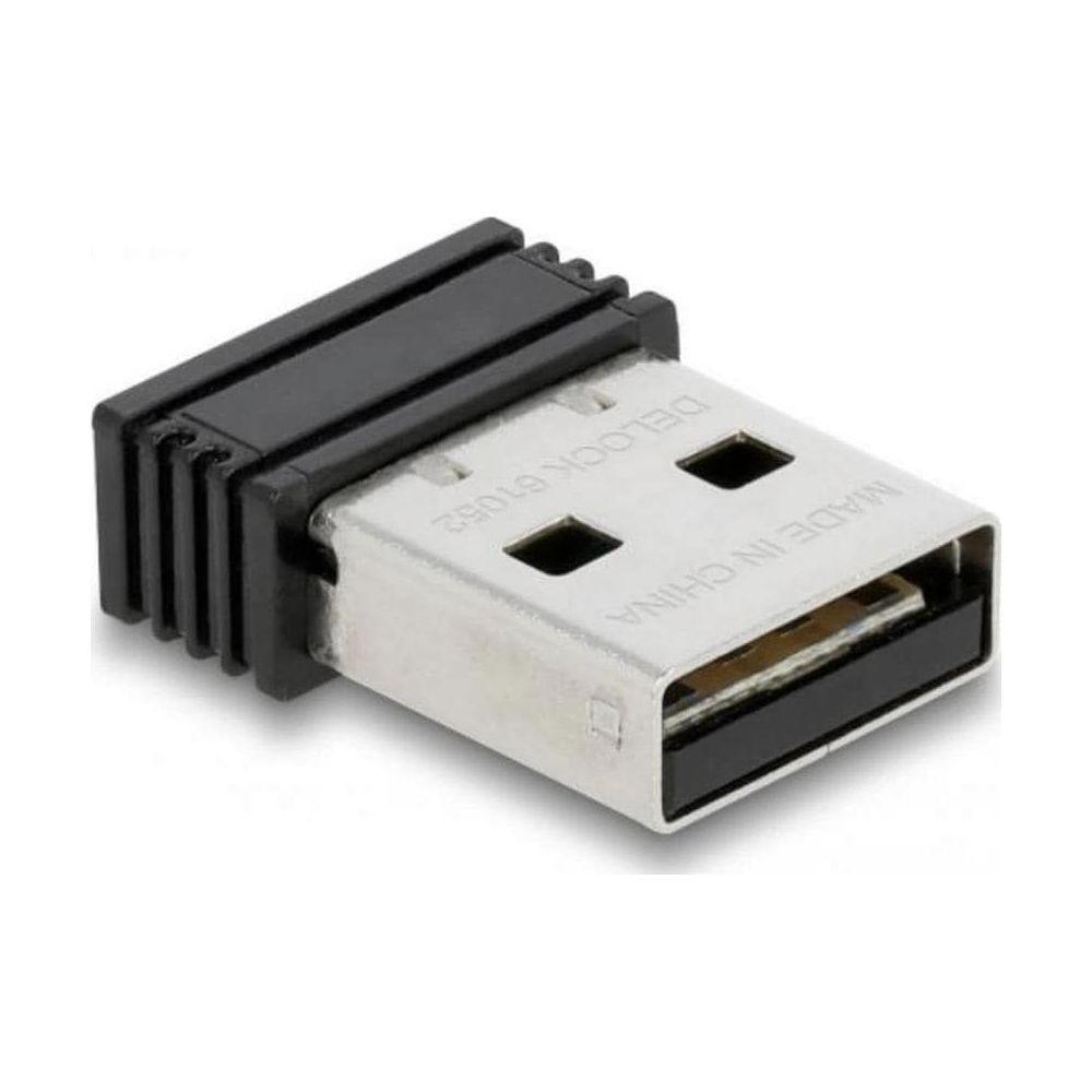 Un dongle USB nero con connettore argentato, etichettato 'DELOCK 61052'.