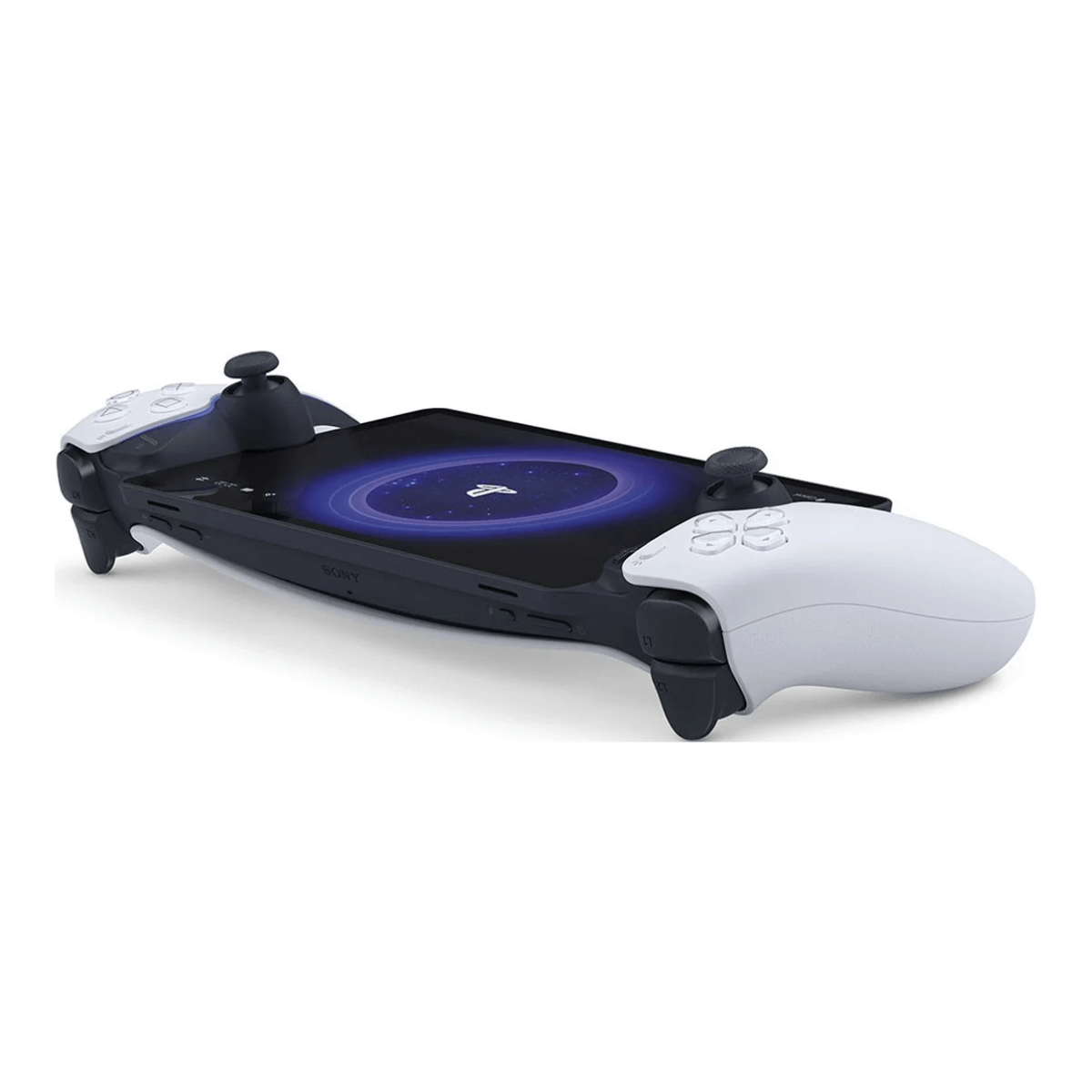 Un controller nero con uno smartphone collegato, che mostra una grafica circolare blu.