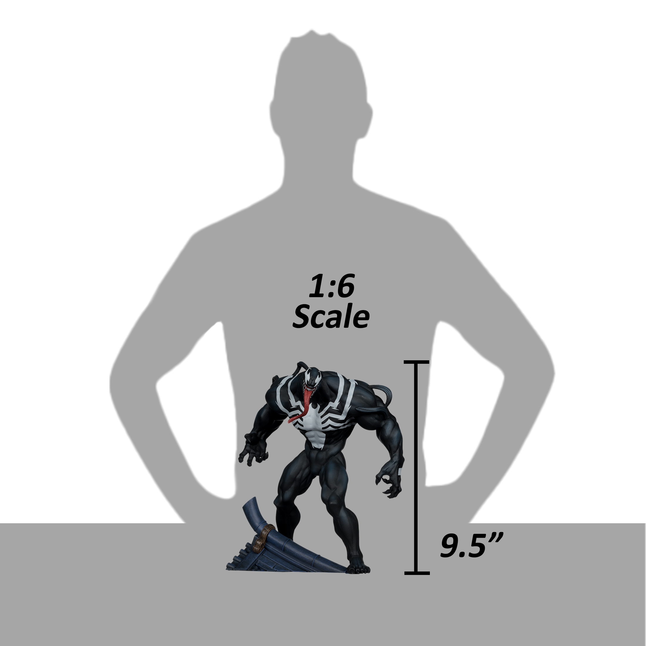 Venom-Figur, 9,5 Zoll groß, 1:6 Maßstab, auf dunkler Basis.