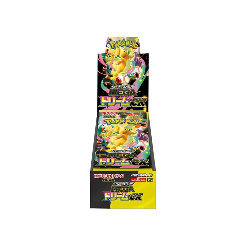 Eine Box mit Pokémon-Sammelkarten mit einem gelben Pokémon im Vordergrund.