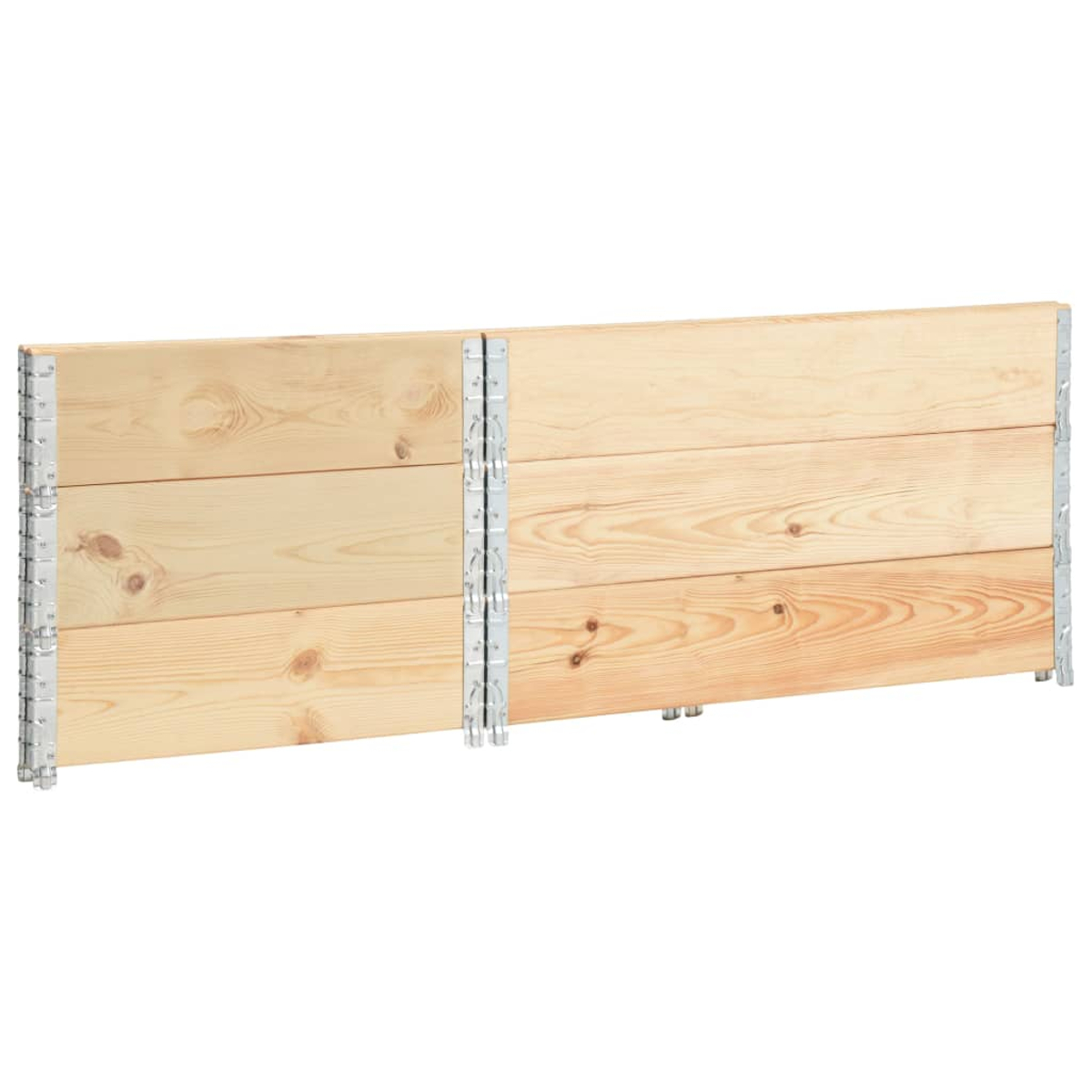 Zwei Holzpaneele, verbunden durch Metallscharniere, auf weißem Hintergrund.
