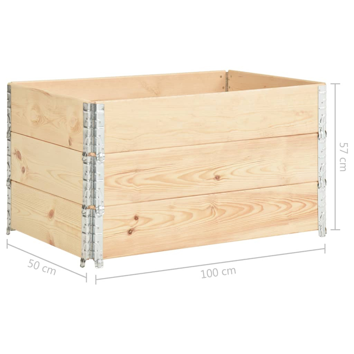 Ein rechteckiger Holzkasten mit Metallverbindungen, 100x50x57 cm.