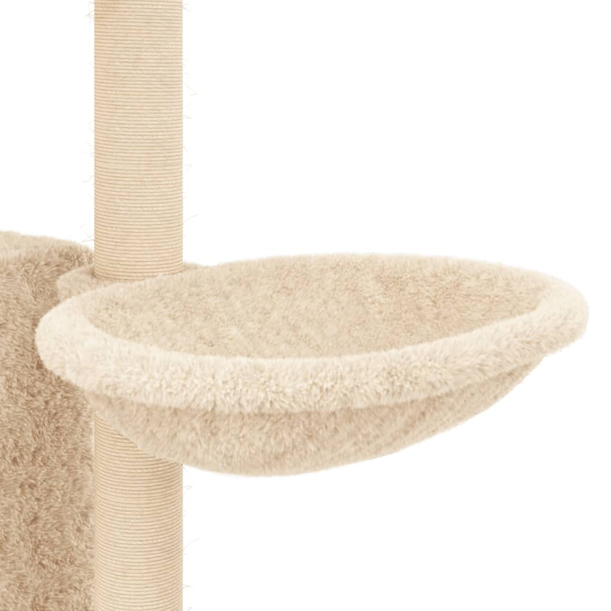 Beiger Kratzbaum mit Hängeschale und Sisal-Säule.