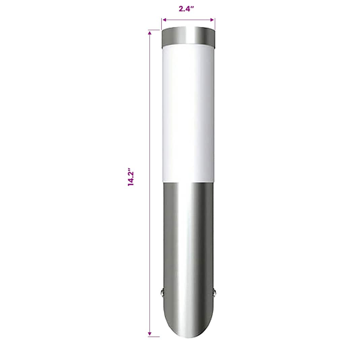 Eine schlanke, zylindrische Lampe mit silbernem Sockel und weißem Lampenschirm.