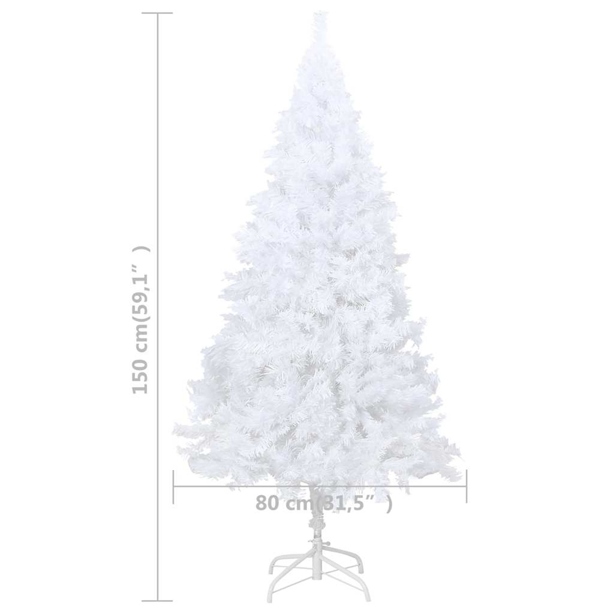Ein weißer Weihnachtsbaum mit einer Höhe von 150 cm und einer Breite von 80 cm.