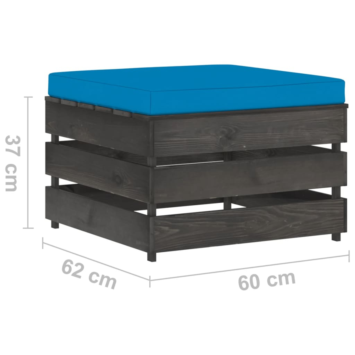 Holzablage mit blauer Auflage, 62x60x37 cm.