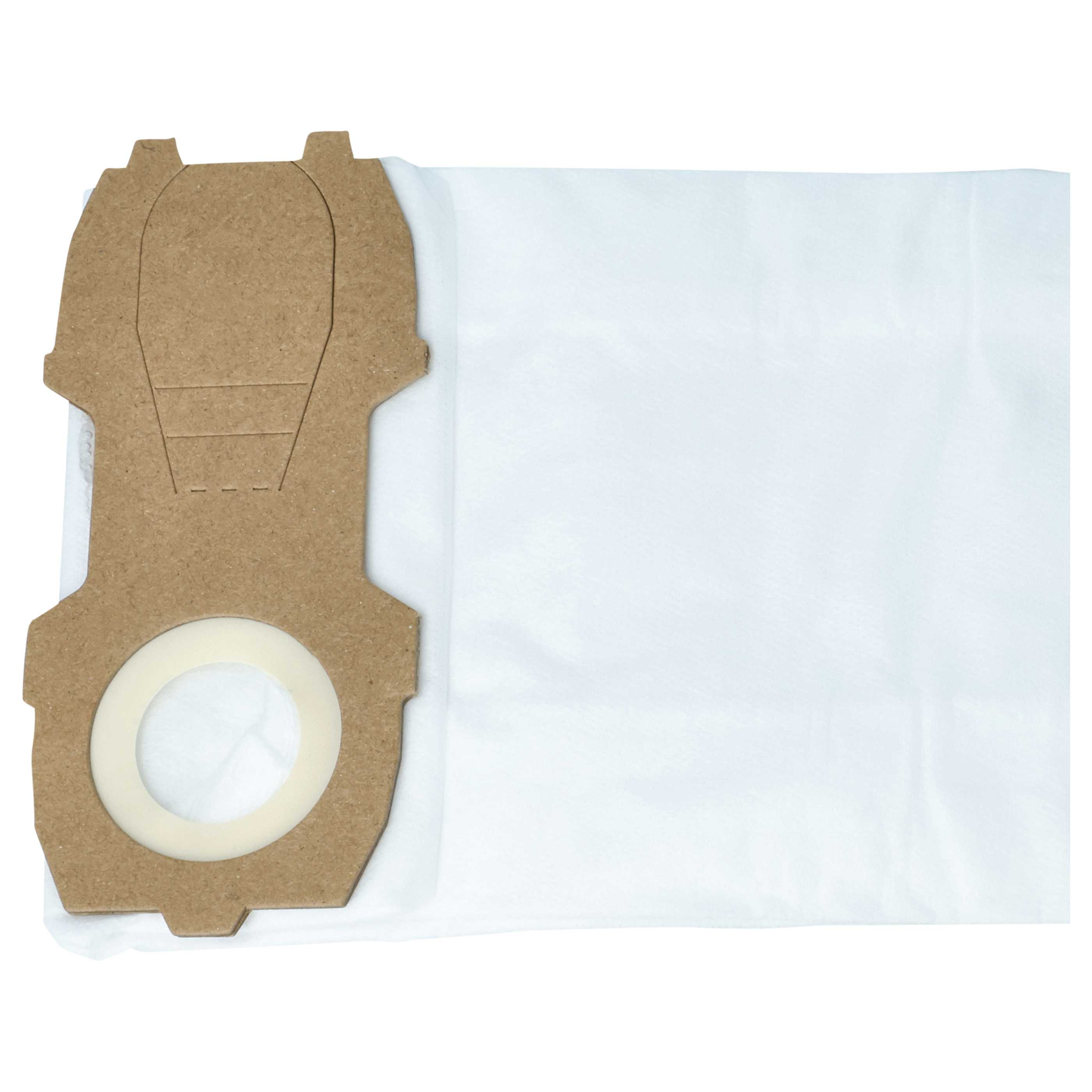 Ein weißer Staubsaugerbeutel aus Papier mit braunem Kartonanschluss.