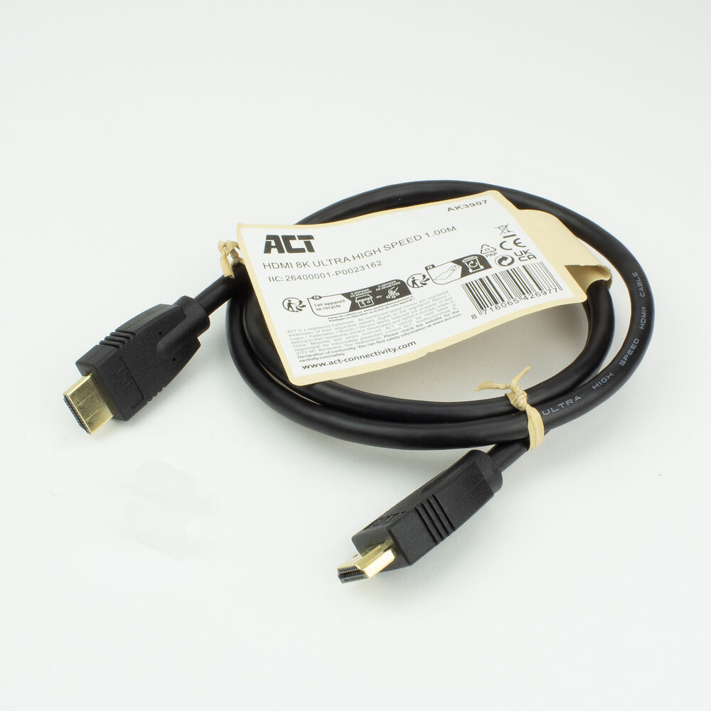 Zwarte HDMI-kabel, 8K Ultra High Speed, 1,00m lang.