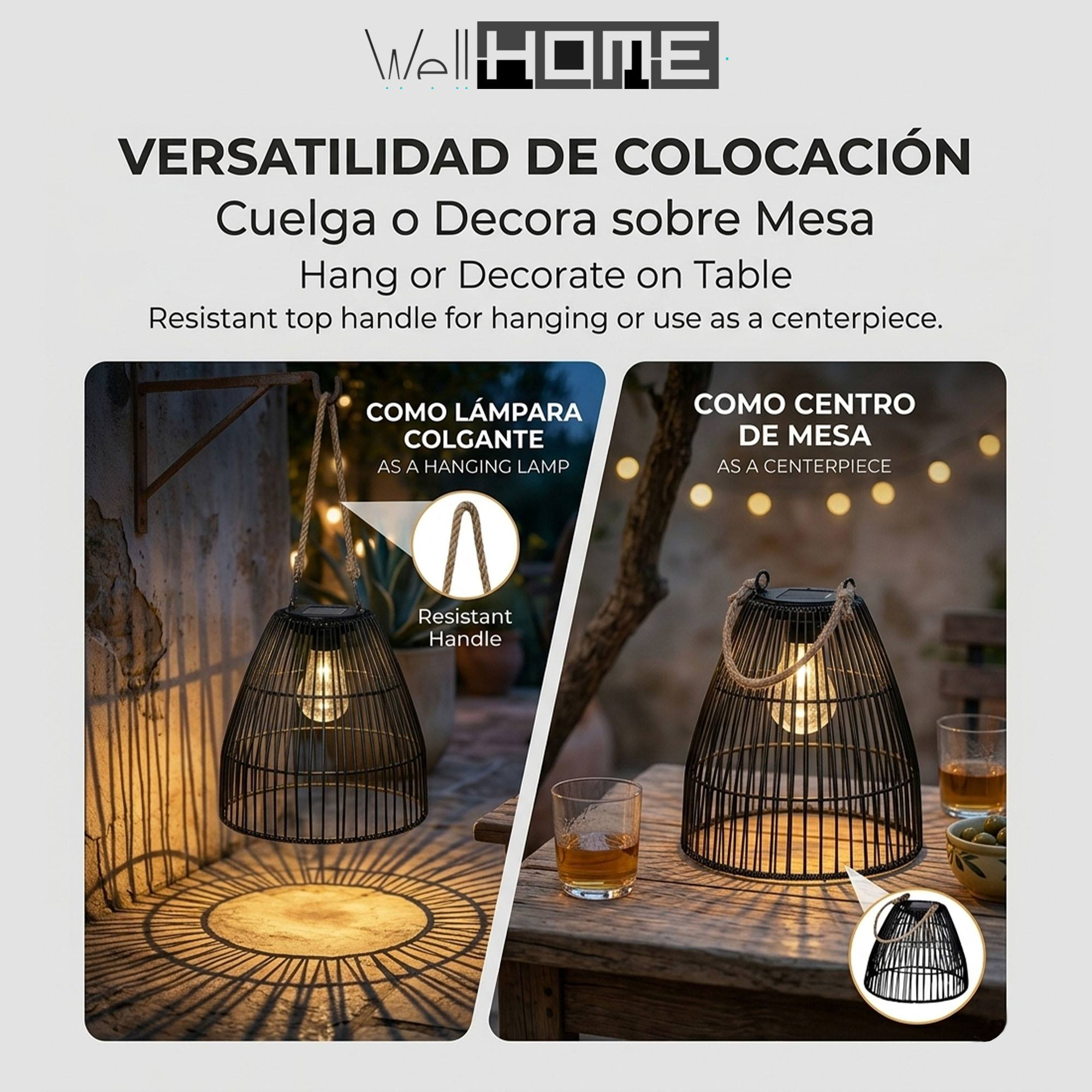 Cesta de linterna negra como lámpara colgante o de mesa.