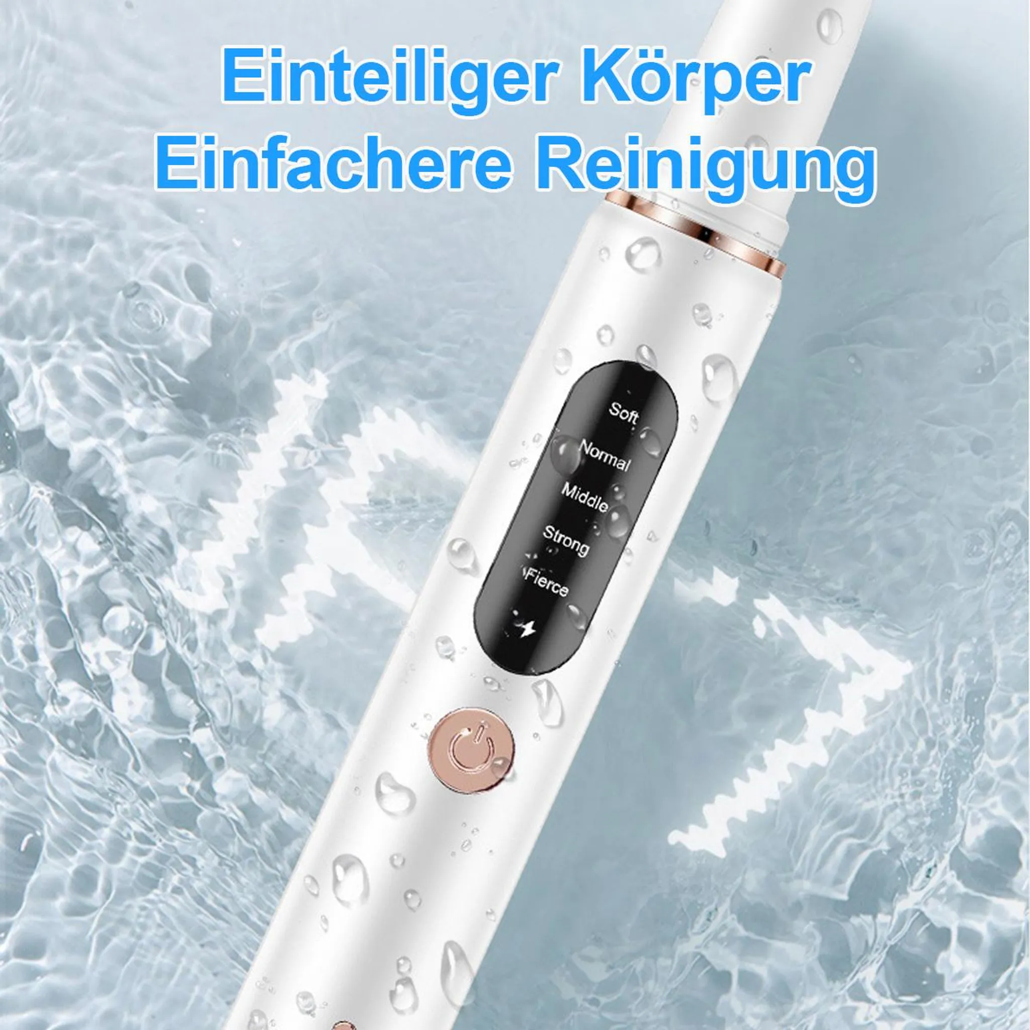 Ein weißes Gerät mit Touchscreen und Wassereffekten.