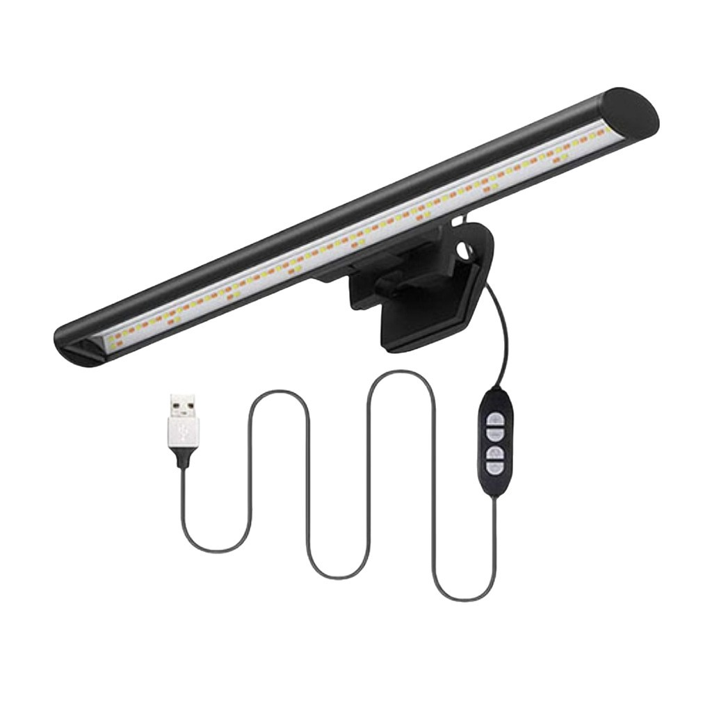 Eine schwarze LED-Schreibtischlampe zum Anklemmen mit USB-Kabel und Steuerung.