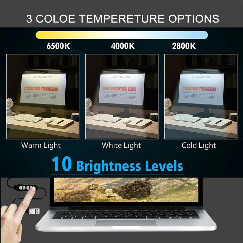 Vergleich von 3 Lichttemperaturen: warm, weiß, kalt. Zeigt auch 10 Helligkeitsstufen.