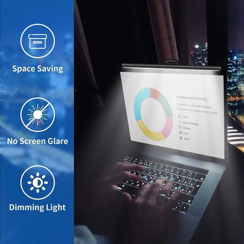 Person tippt auf beleuchteter Laptop-Tastatur; Diagramm auf Bildschirm; Nachtstadt-Skyline.