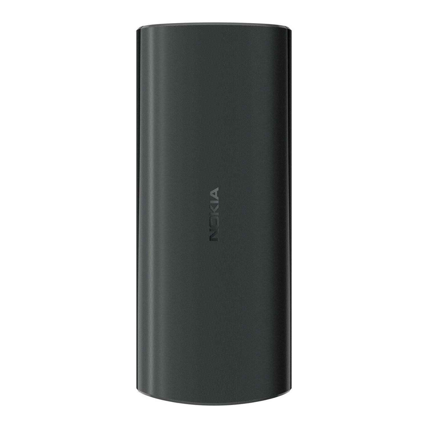 Schwarzes Nokia Powerbank mit gerillter Oberfläche und vertikalem Logo.