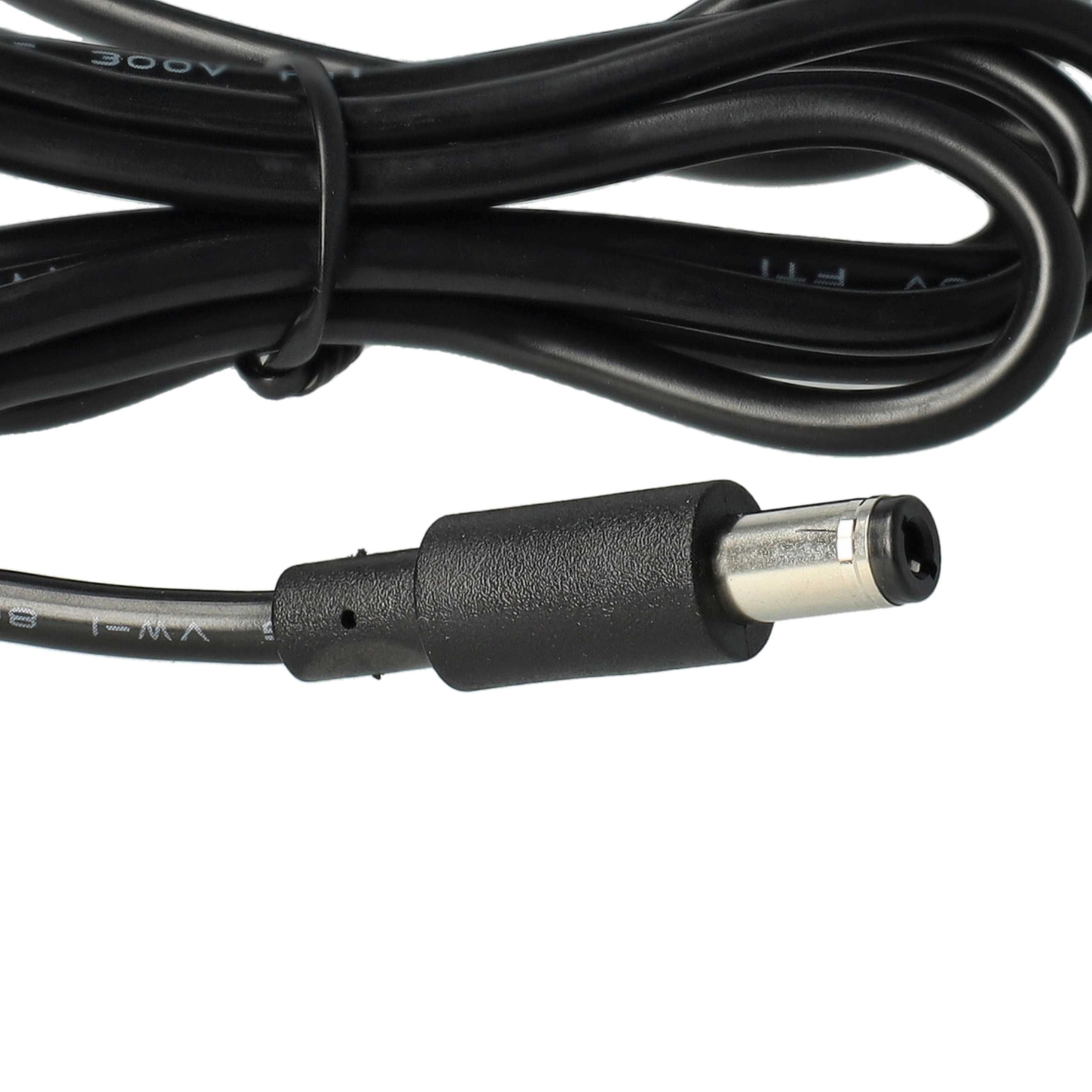 Schwarzes Kabel mit einem runden Metallstecker und schwarzem Griff.