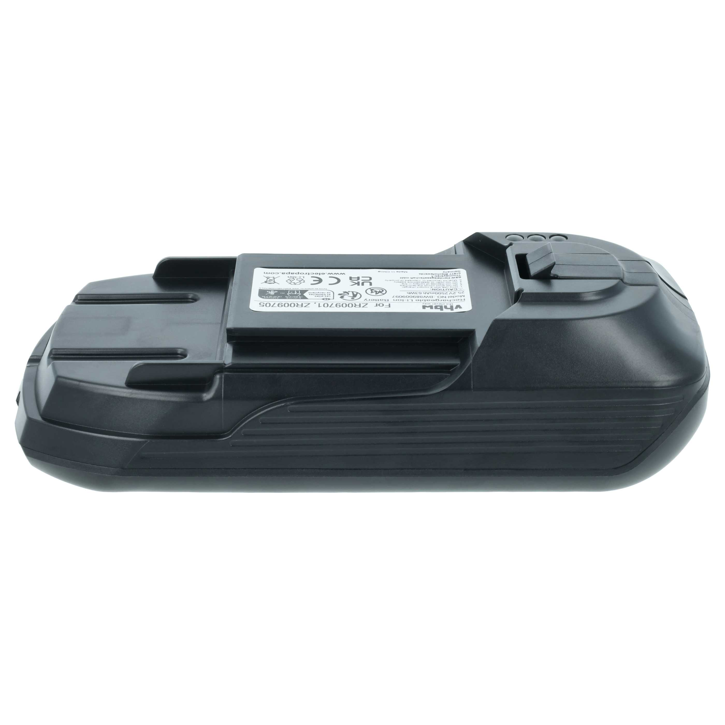 Schwarzer Lithium-Ionen-Akku mit Aufkleber für Werkzeuge, Modell ZR009701.