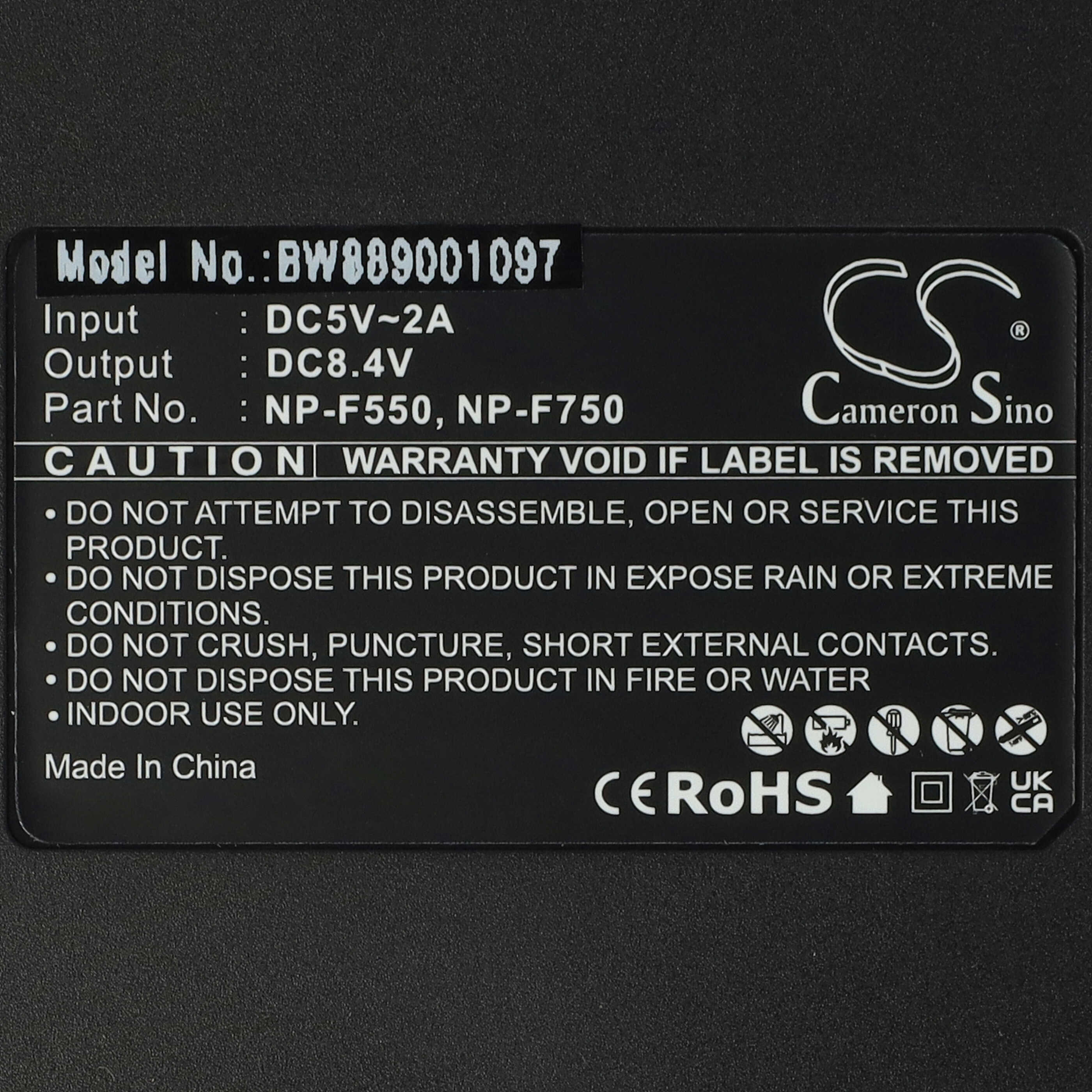 Cameron Sino Akku-Etikett mit Modellnummer BW889001097 und Warnhinweisen.