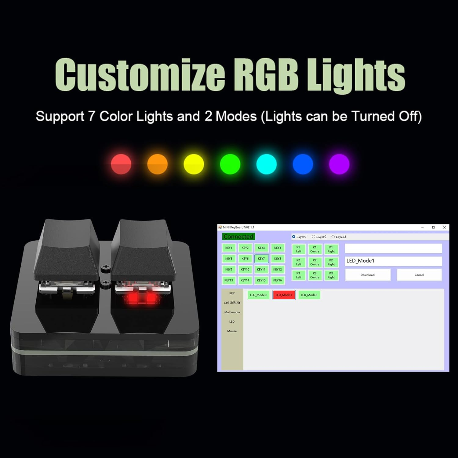 Benutzerdefinierte RGB-Lichter auf einer Tastatur mit Software zur Lichteinstellung.