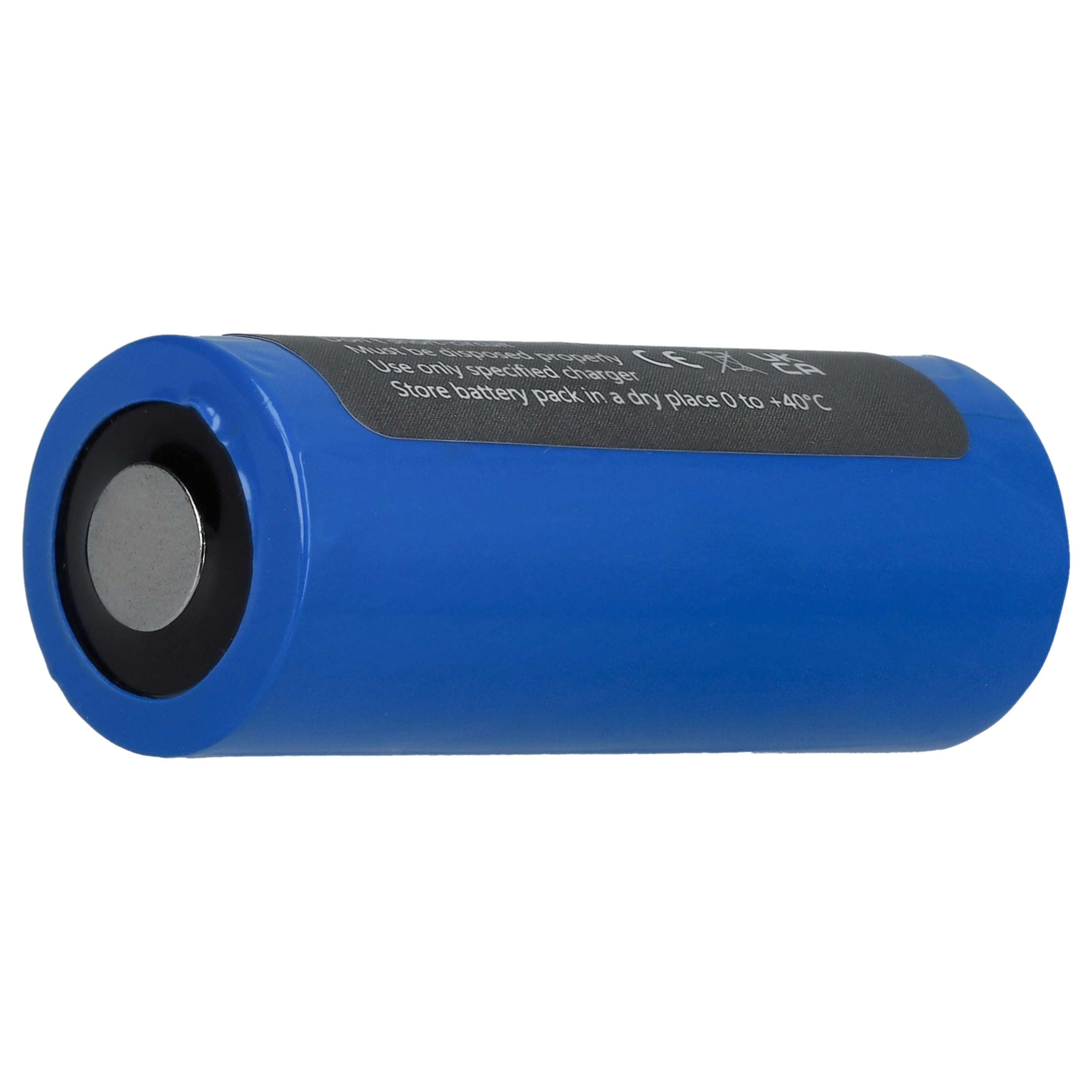 Blaue Batterie mit silbernem Pluspol und schwarzem Ring.