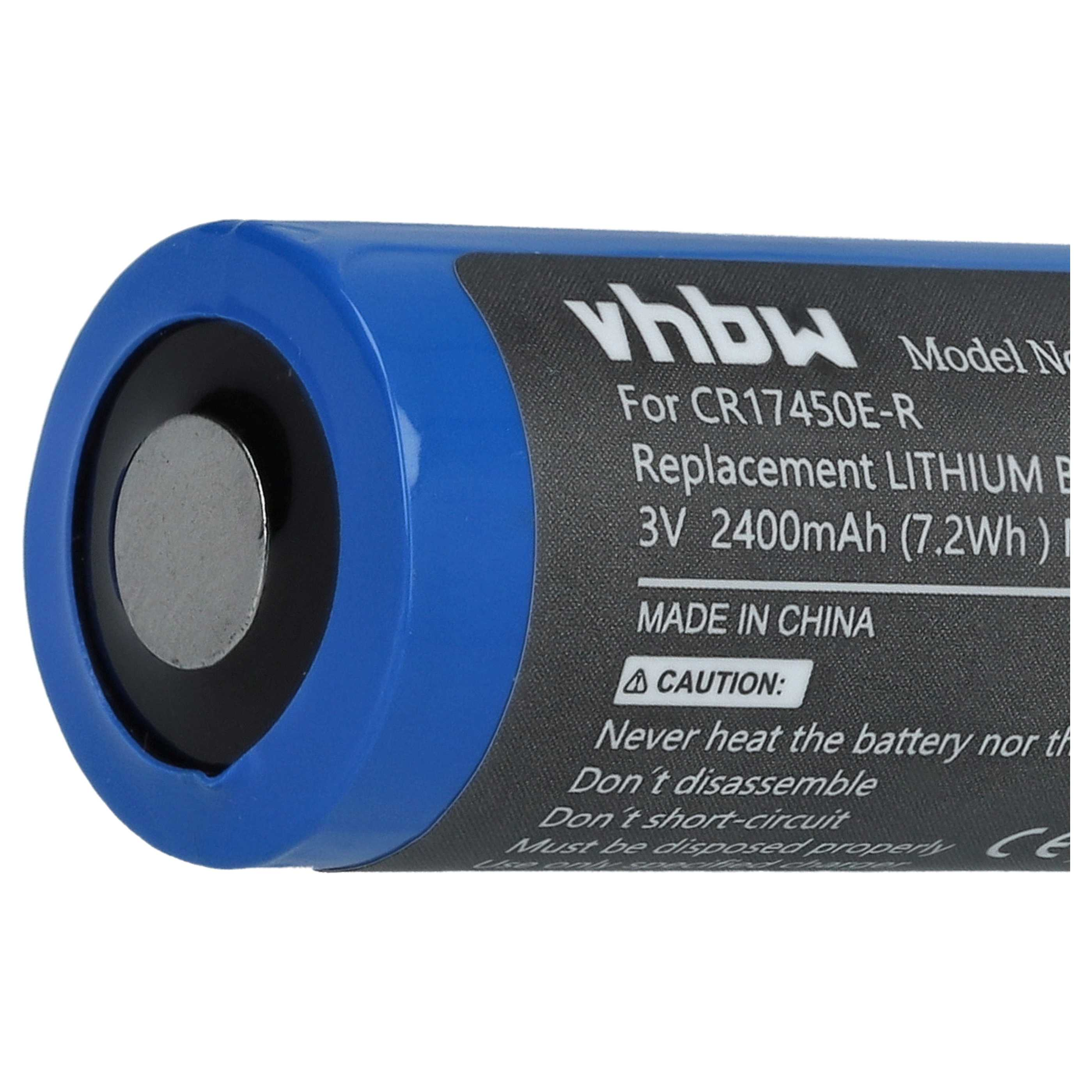 Blauer Lithium-Akku mit Aufschrift 'vhbw', 3V 2400mAh, Made in China.