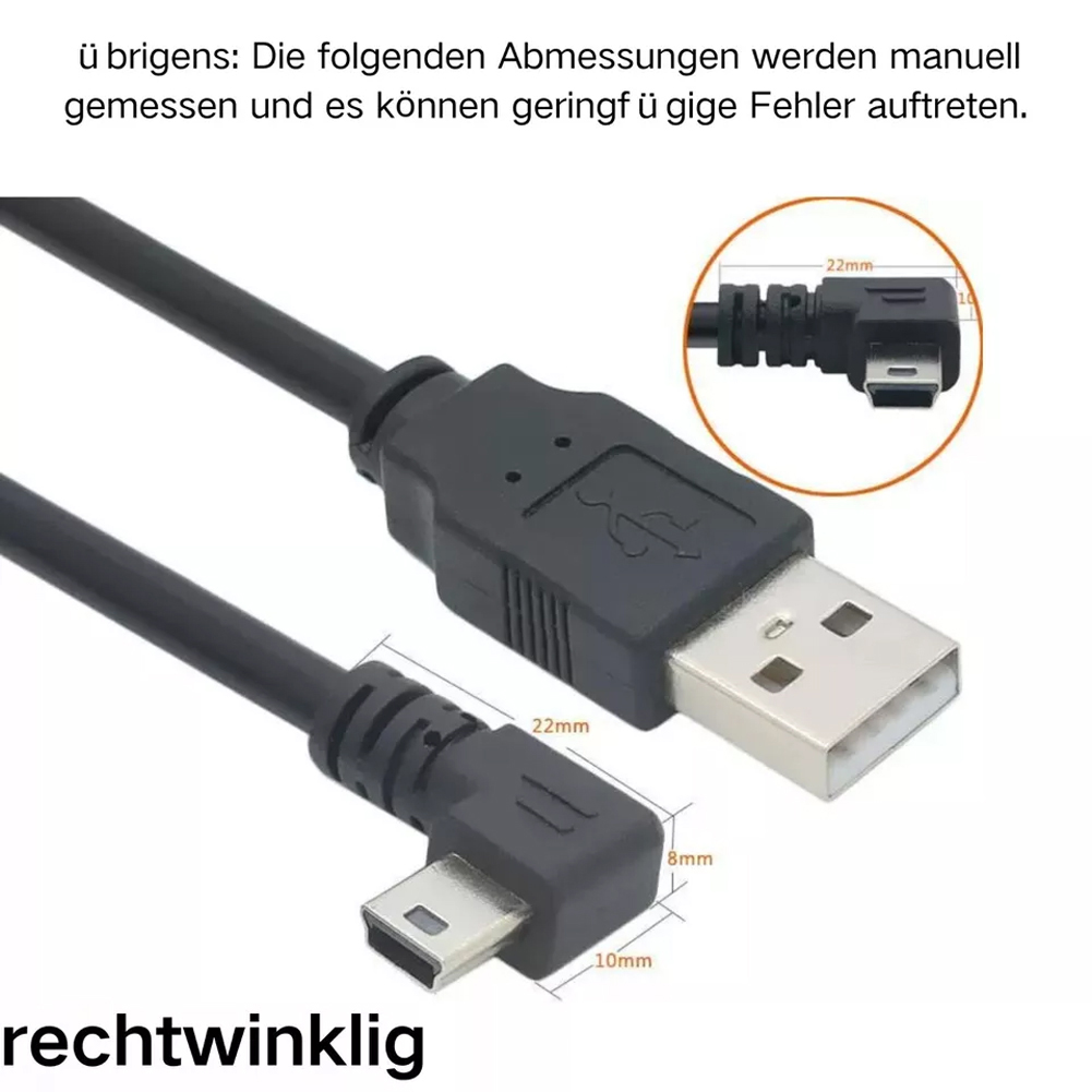 Ein schwarzes USB-Kabel mit abgewinkelten Anschlüssen für Micro-USB und USB-A.