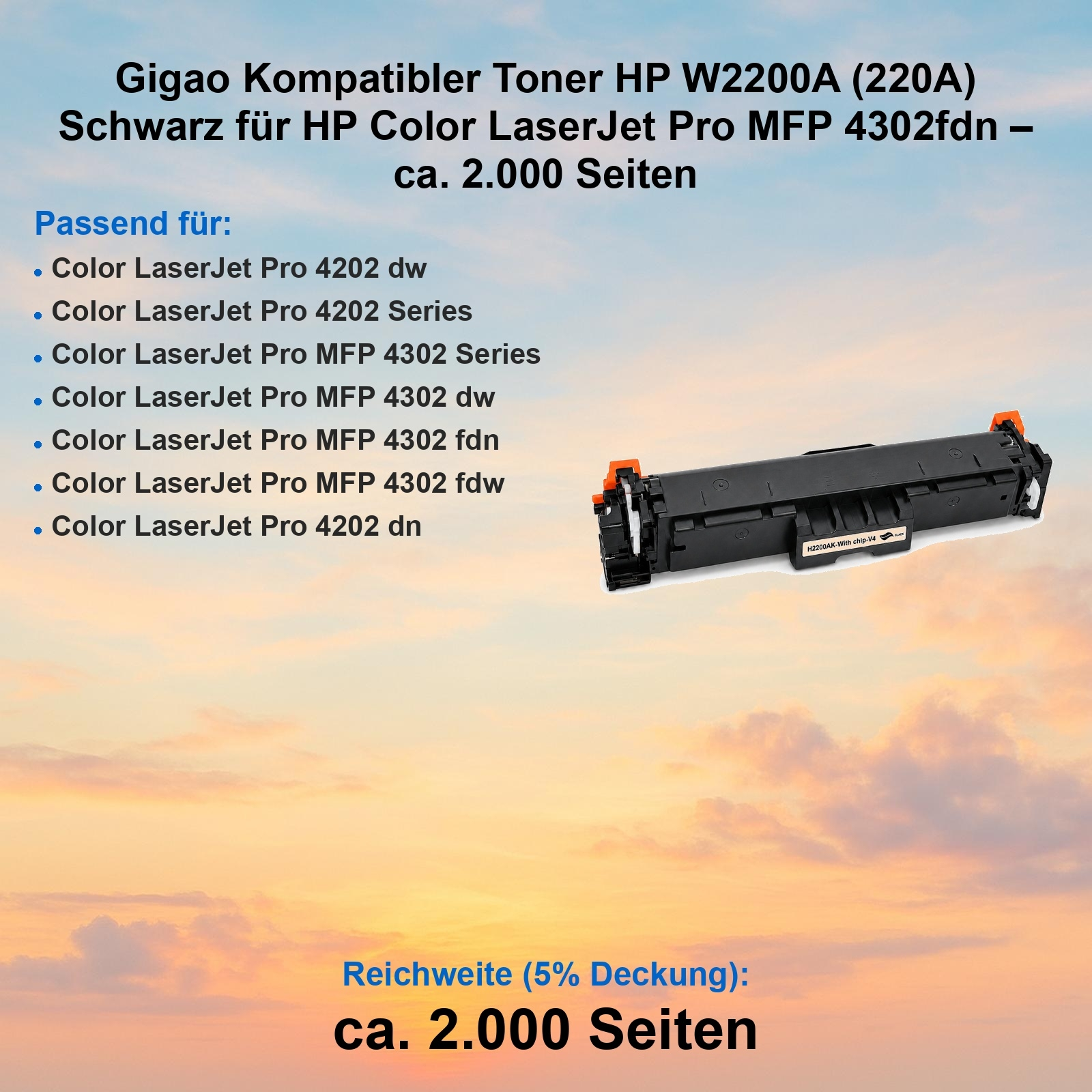 Schwarzer Toner HP W2200A für HP Color LaserJet Pro MFP 4302fdn.