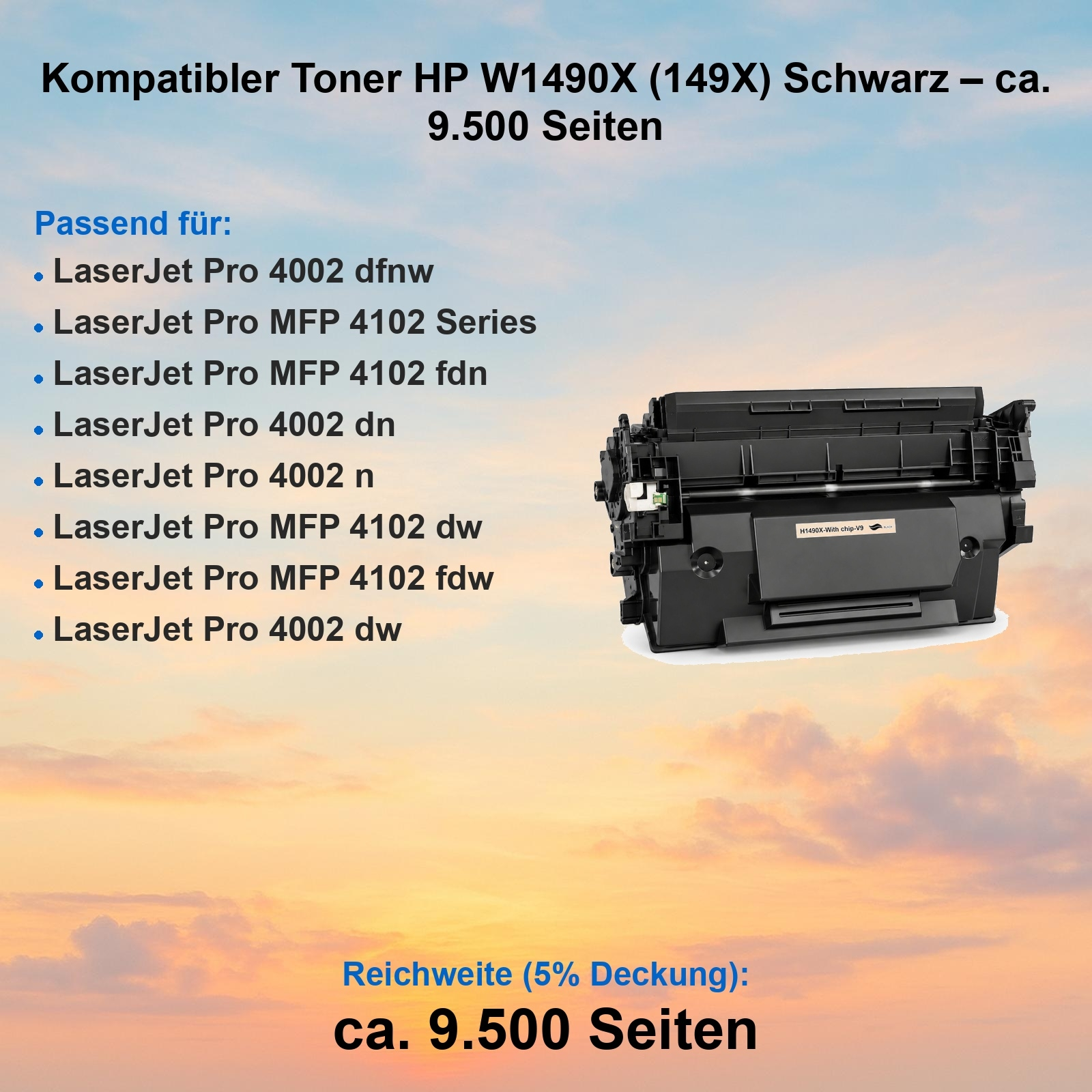 Schwarzer HP W1490X Toner für diverse LaserJet Modelle, Reichweite 9.500 Seiten.
