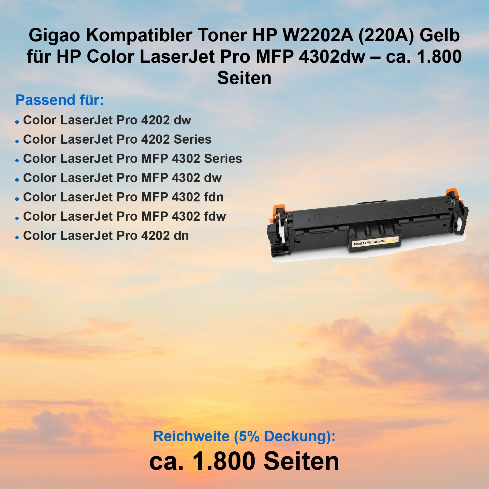 Gelber HP Toner W2202A (220A) für Color LaserJet Pro MFP 4302dw.
