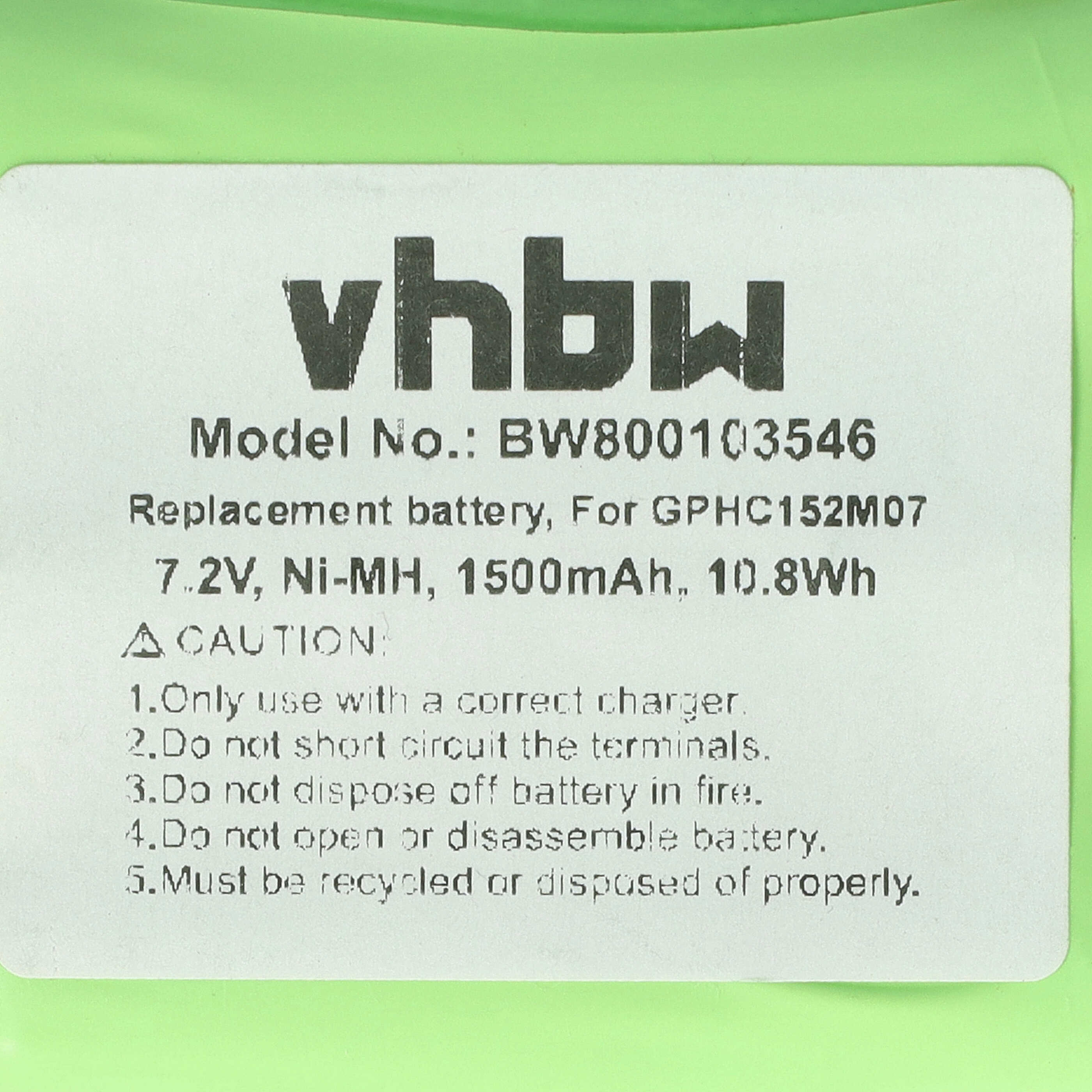 vhbw Ersatzakku BW800103546, 7,2V Ni-MH, 1500mAh, 10,8Wh.